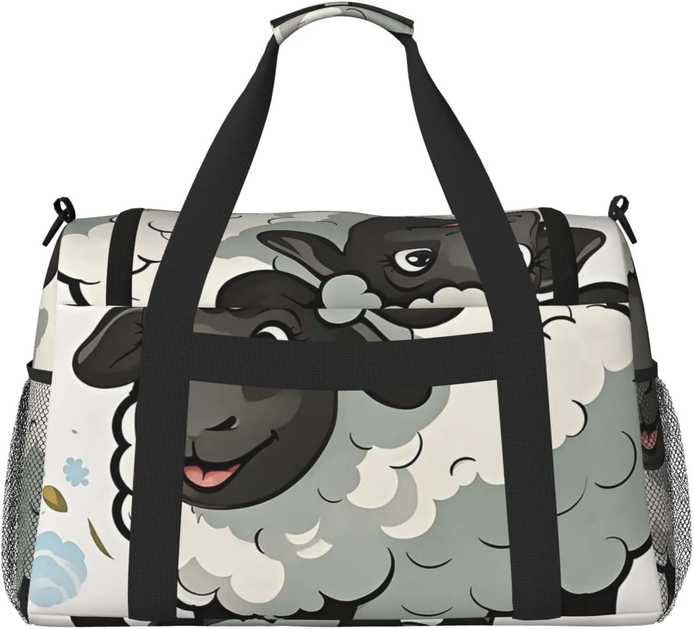 Gym Bag Cartoon Black White Sheep Duffel Bag for Men Women Travel Overnight Bag with Shoe Compartment Workout Bags