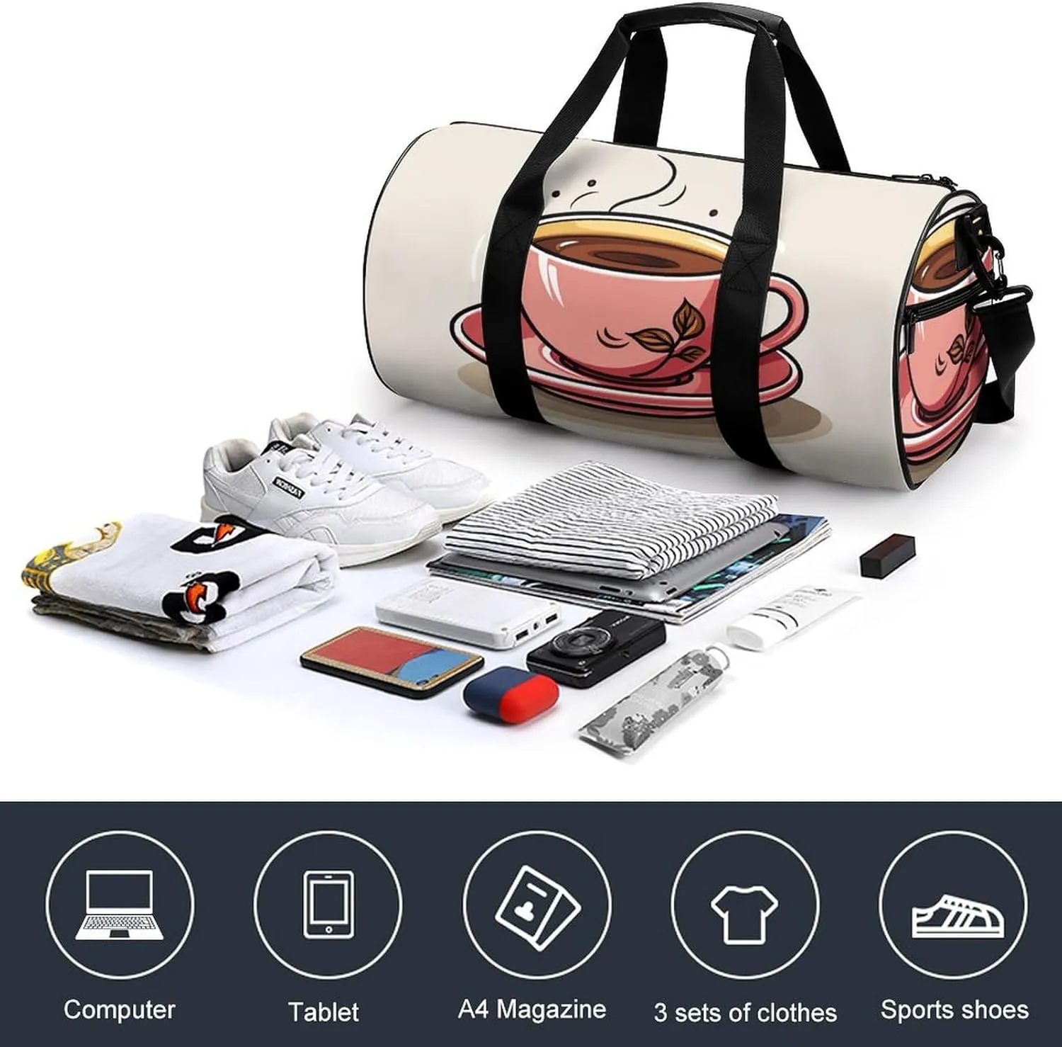 Gym Bag for Men Women A Cup of Coffee Duffel Bag Overnight Bag with Compartment Gym Sackpac