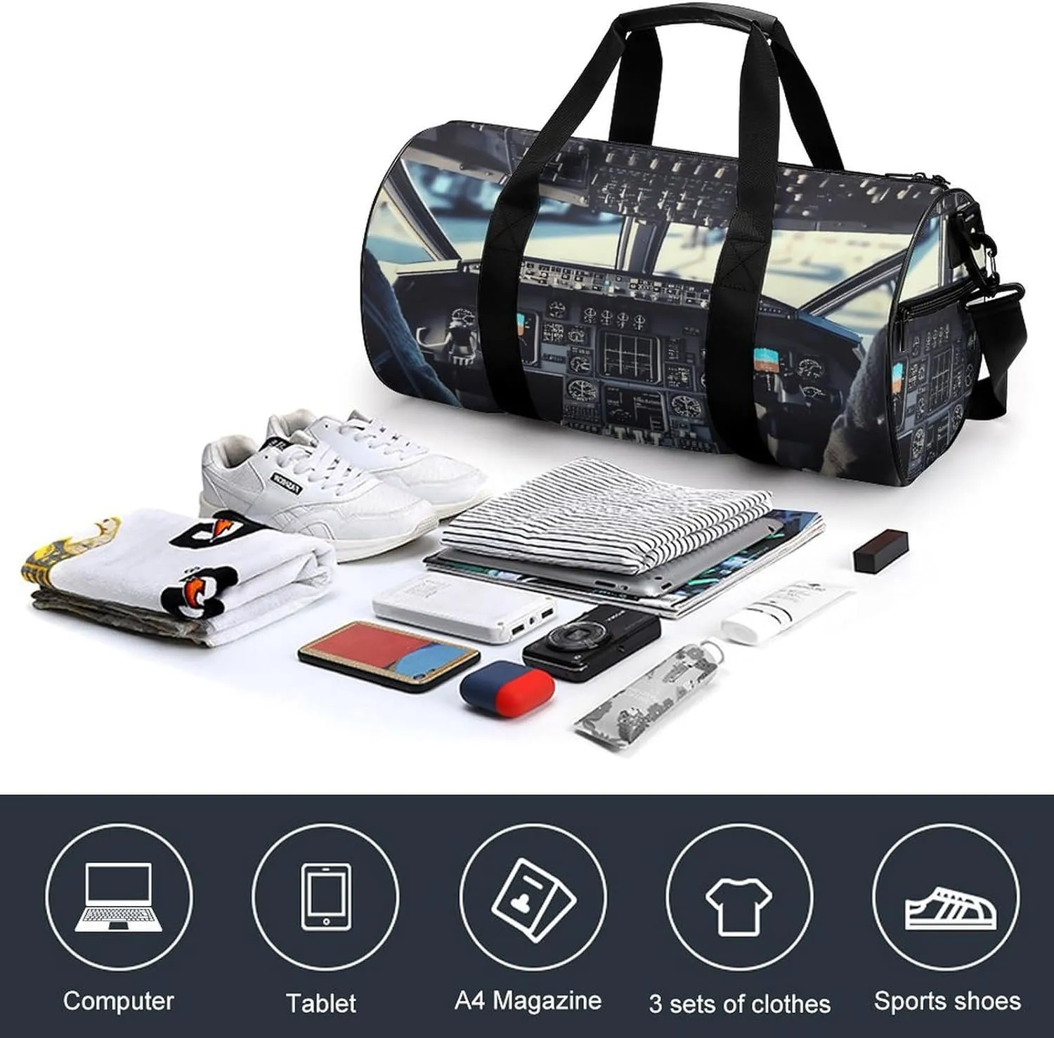 Gym Bag for Men Women Airplane Cockpit Duffel Bag Overnight Bag with Compartment Gym Sackpac