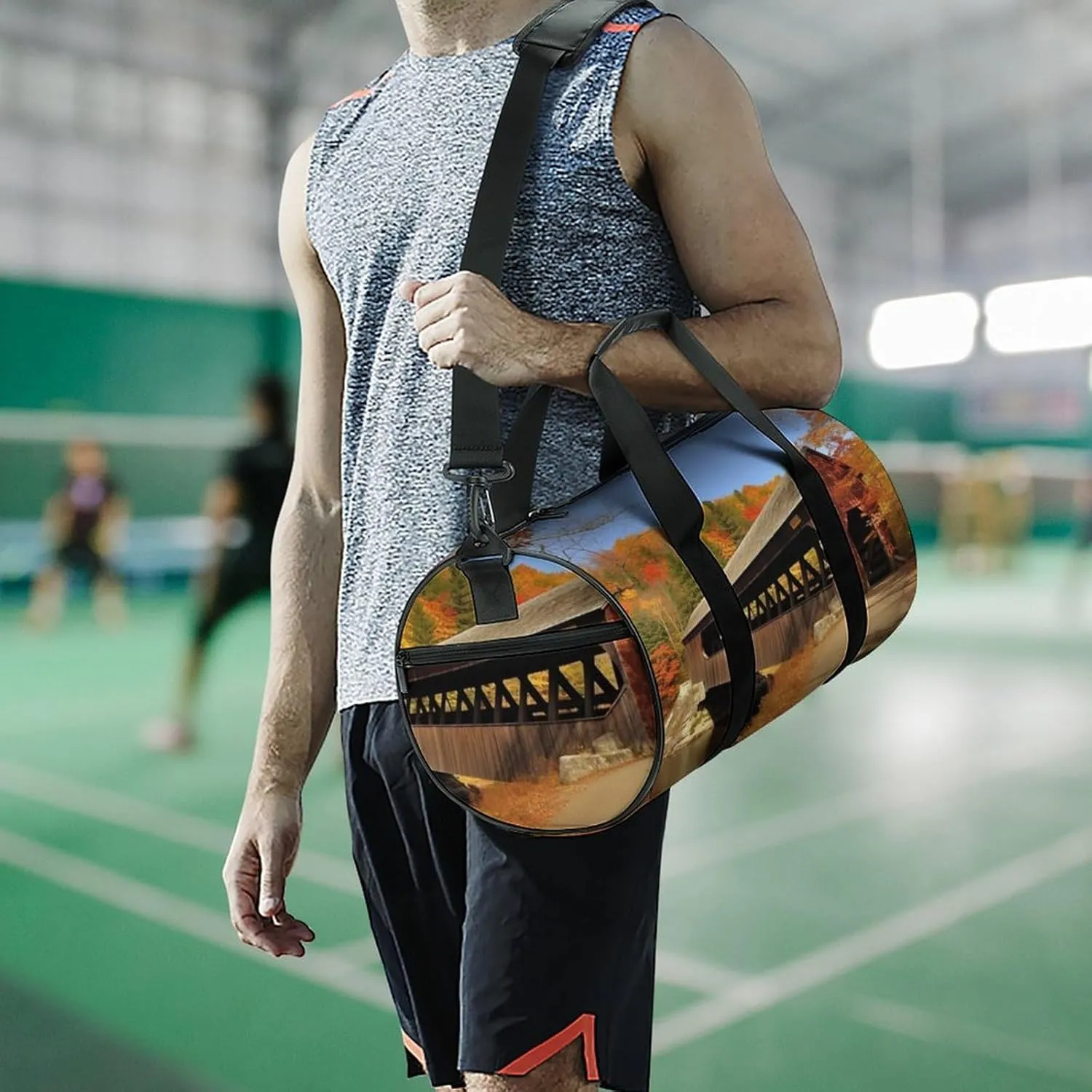 Gym Bag for Men Women Albany Covered Bridge Duffel Bag Overnight Bag with Compartment Gym Sackpac
