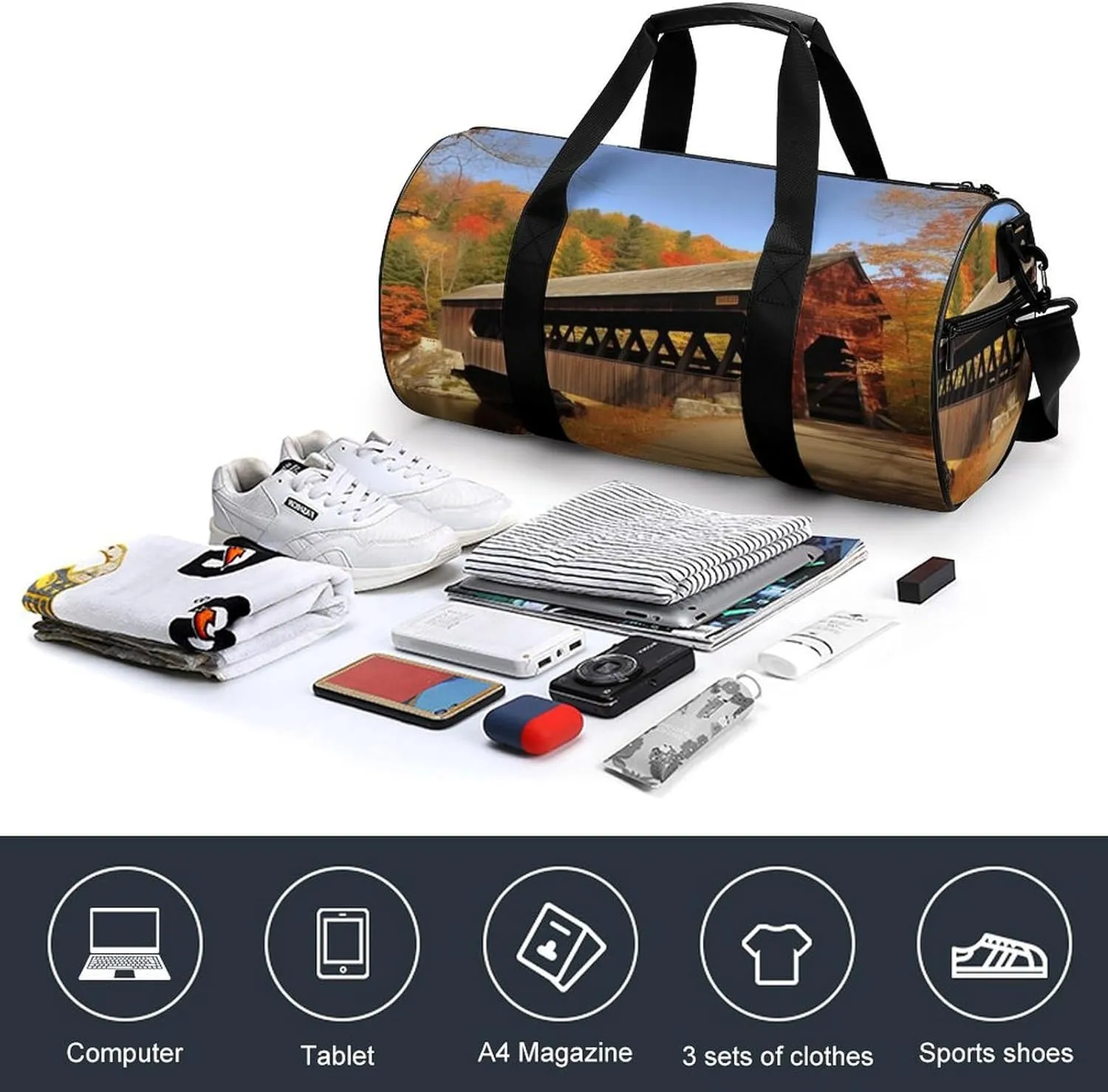 Gym Bag for Men Women Albany Covered Bridge Duffel Bag Overnight Bag with Compartment Gym Sackpac