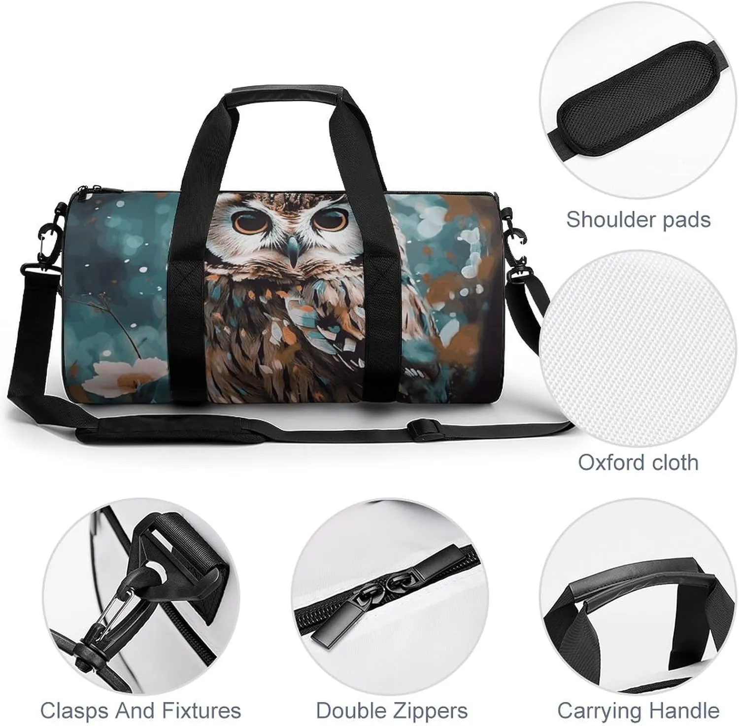 Gym Bag for Men Women Animal Cute Owl Duffel Bag Overnight Bag with Compartment Gym Sackpac
