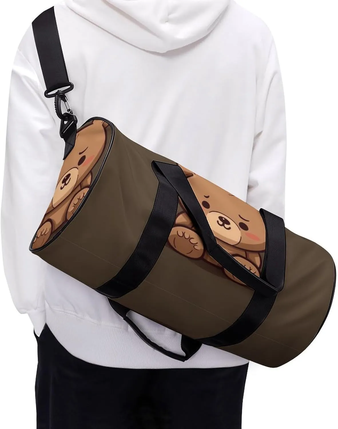 Gym Bag for Men Women Cartoon Brown Cute Bear Duffel Bag Overnight Bag with Compartment Gym Sackpac