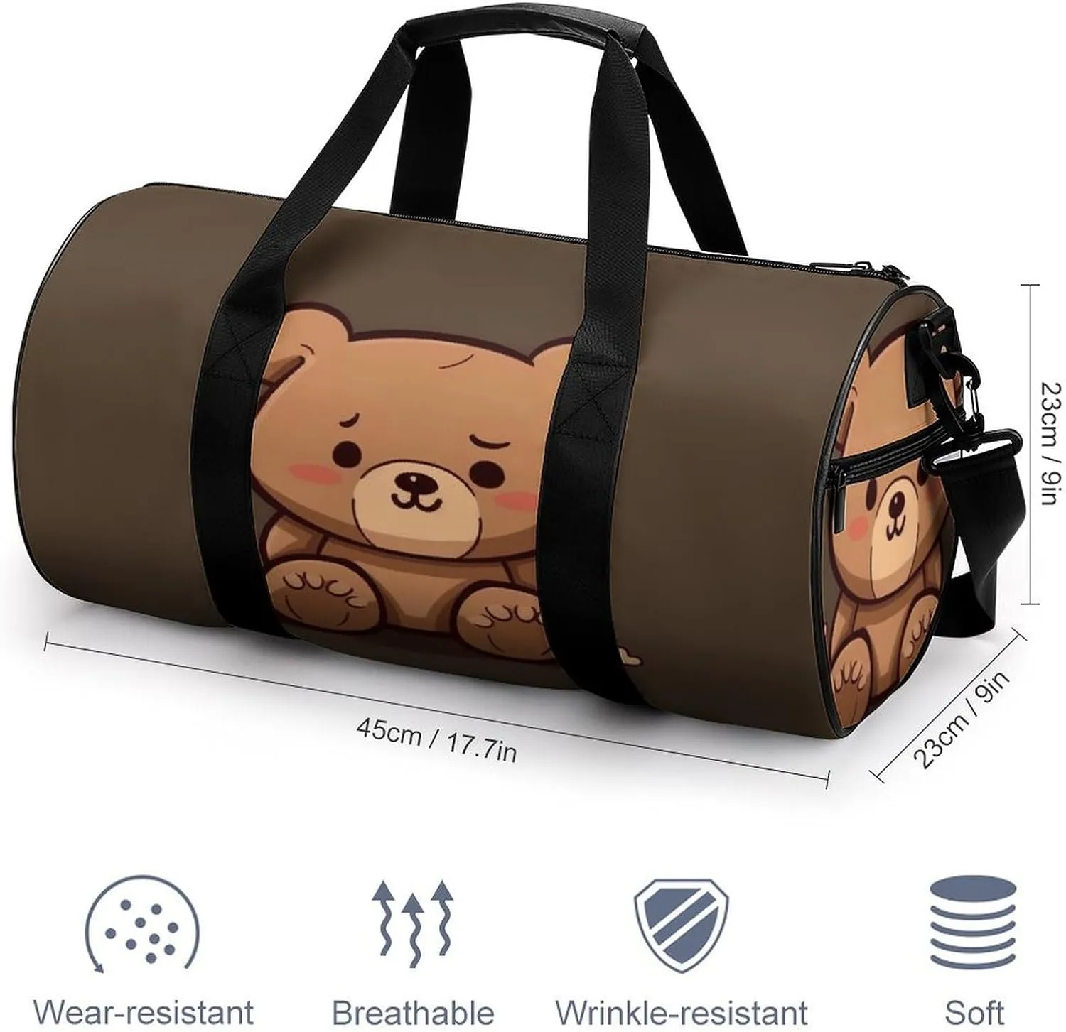 Gym Bag for Men Women Cartoon Brown Cute Bear Duffel Bag Overnight Bag with Compartment Gym Sackpac