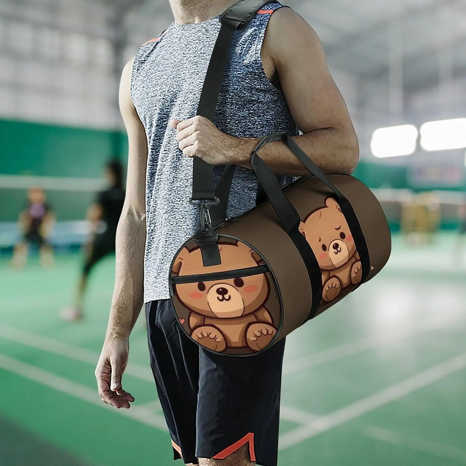 Gym Bag for Men Women Cartoon Brown Cute Bear Duffel Bag Overnight Bag with Compartment Gym Sackpac