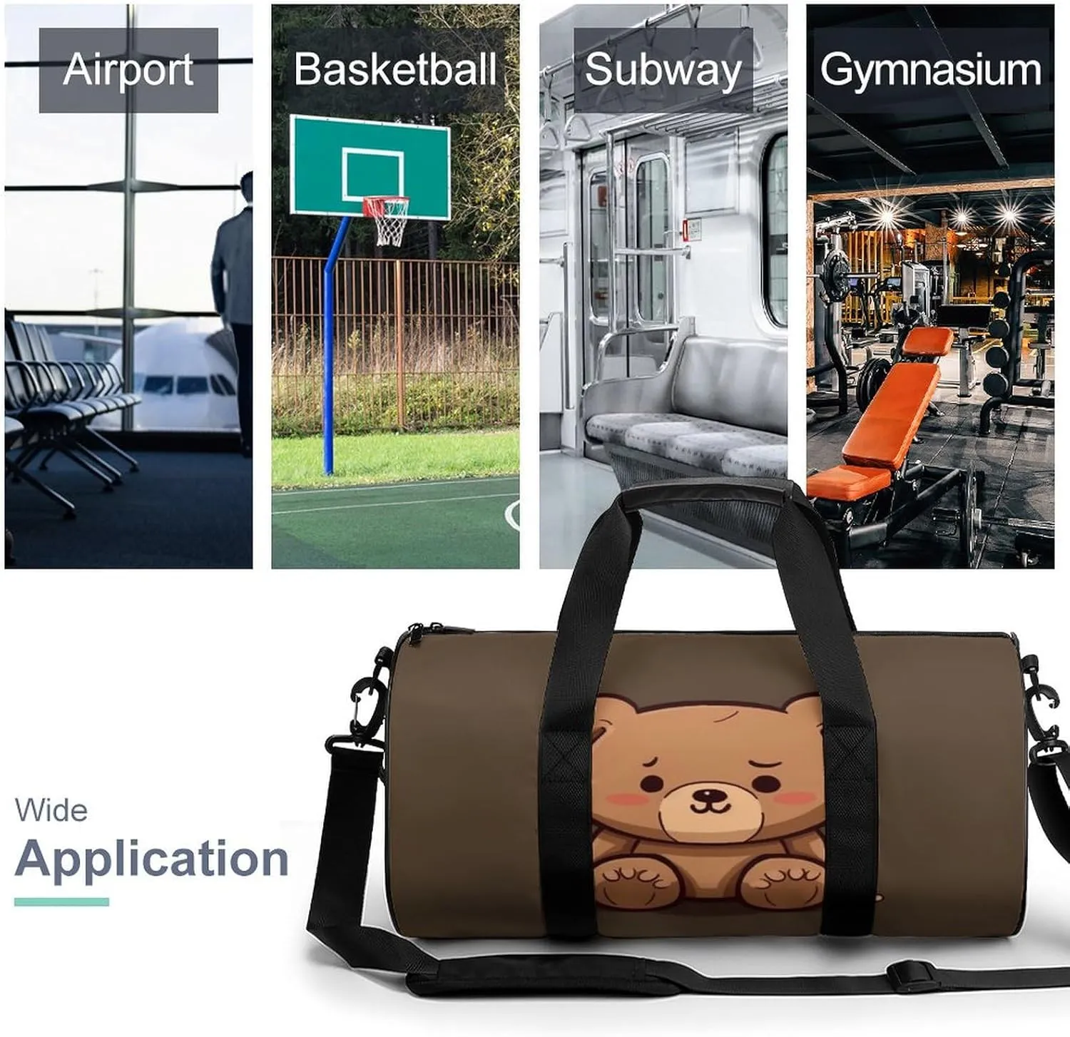 Gym Bag for Men Women Cartoon Brown Cute Bear Duffel Bag Overnight Bag with Compartment Gym Sackpac