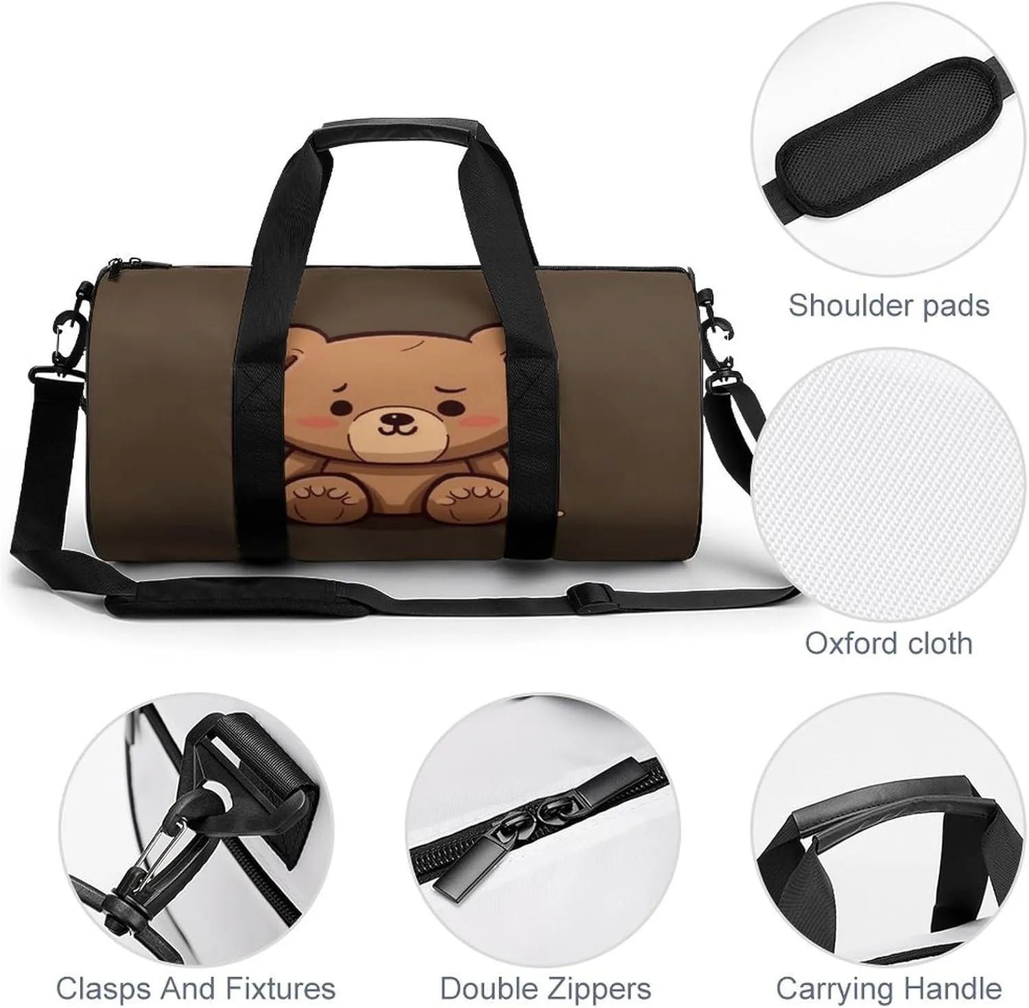 Gym Bag for Men Women Cartoon Brown Cute Bear Duffel Bag Overnight Bag with Compartment Gym Sackpac