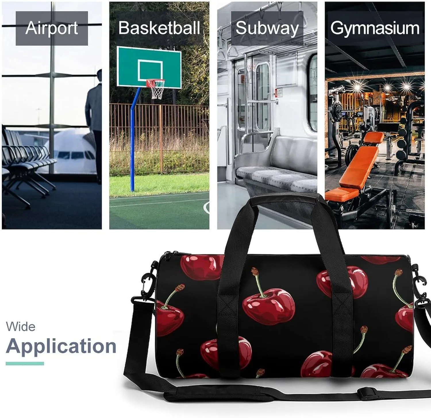 Gym Bag for Men Women Cherry Cartoon Pattern Duffel Bag Overnight Bag with Compartment Gym Sackpac