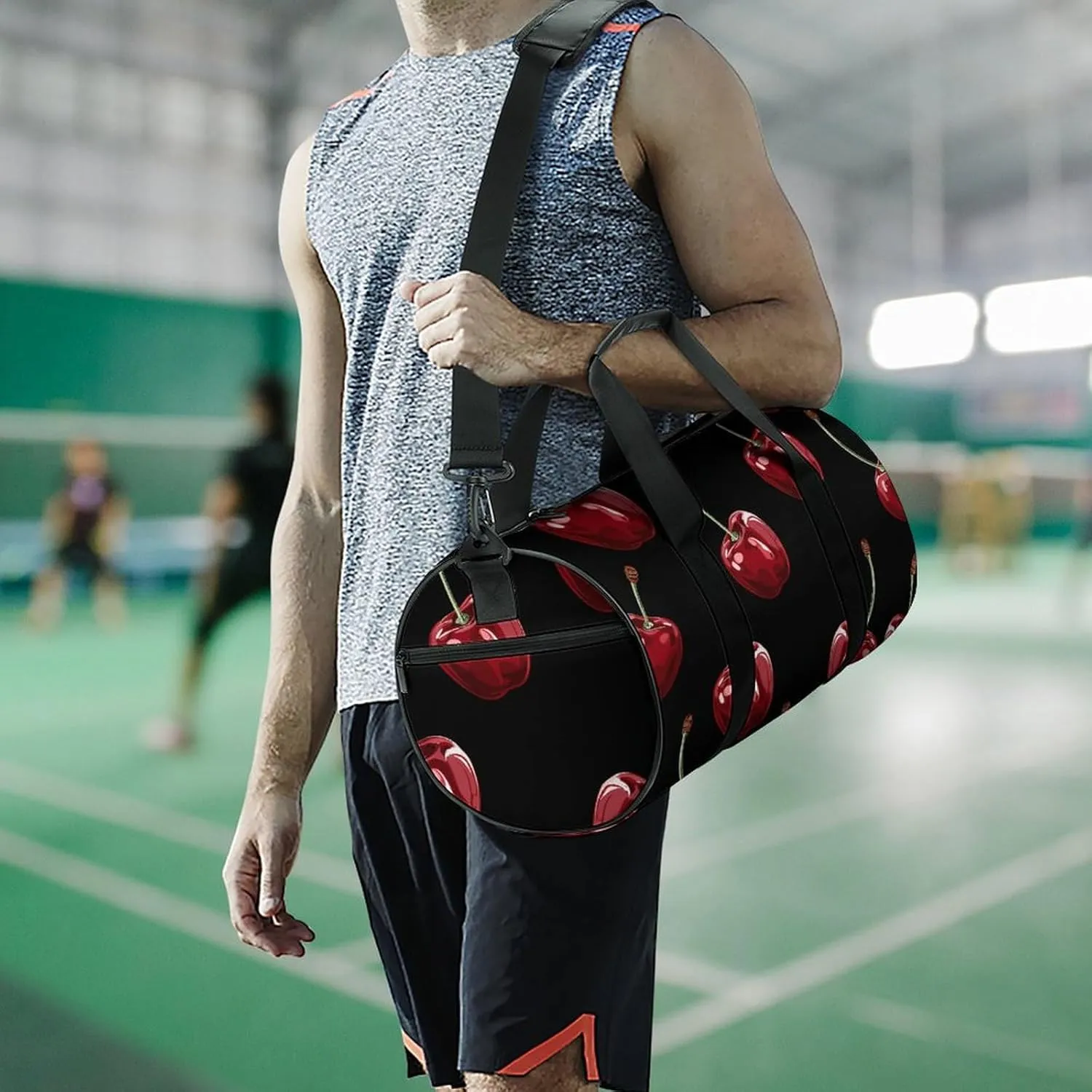 Gym Bag for Men Women Cherry Cartoon Pattern Duffel Bag Overnight Bag with Compartment Gym Sackpac