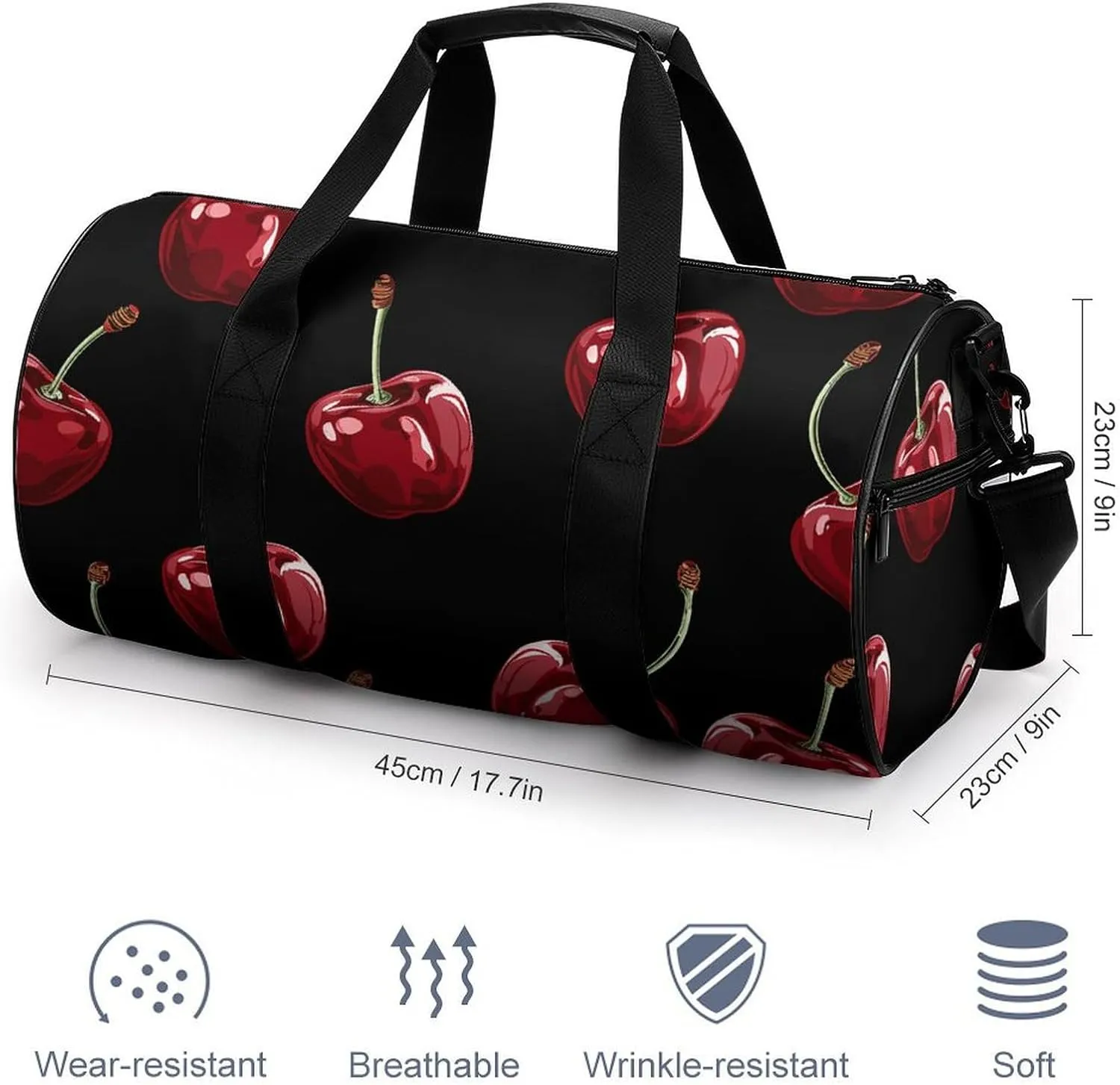 Gym Bag for Men Women Cherry Cartoon Pattern Duffel Bag Overnight Bag with Compartment Gym Sackpac