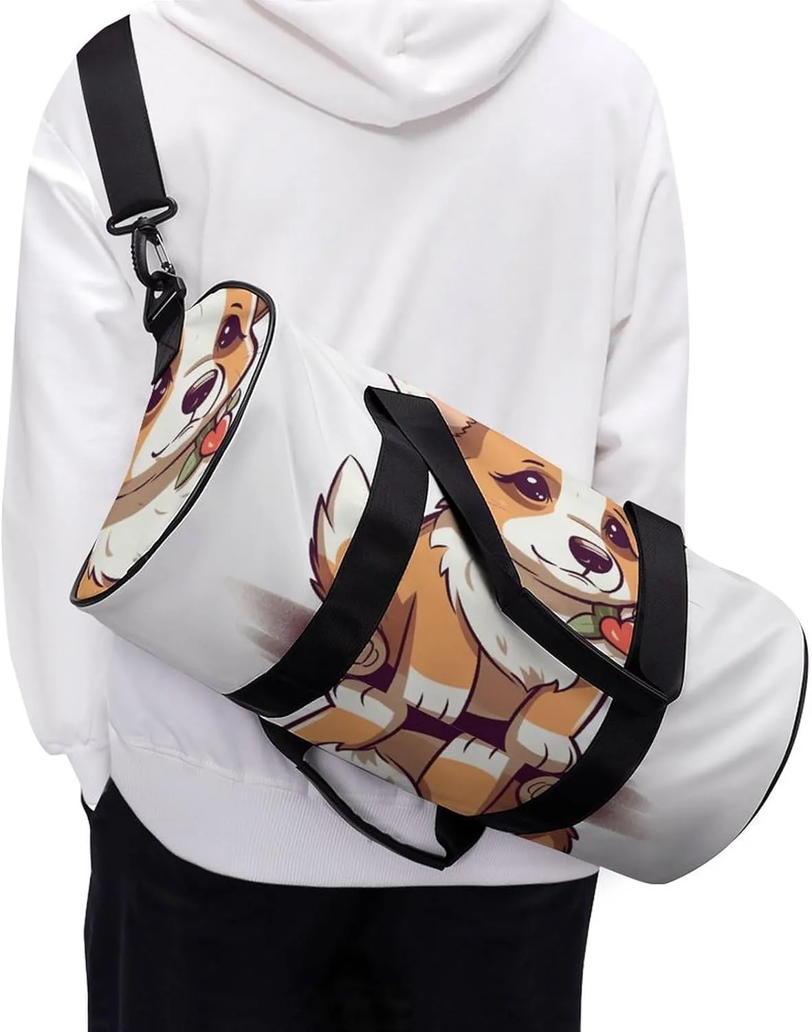 Gym Bag for Men Women Corgi Stickers Duffel Bag Overnight Bag with Compartment Gym Sackpac
