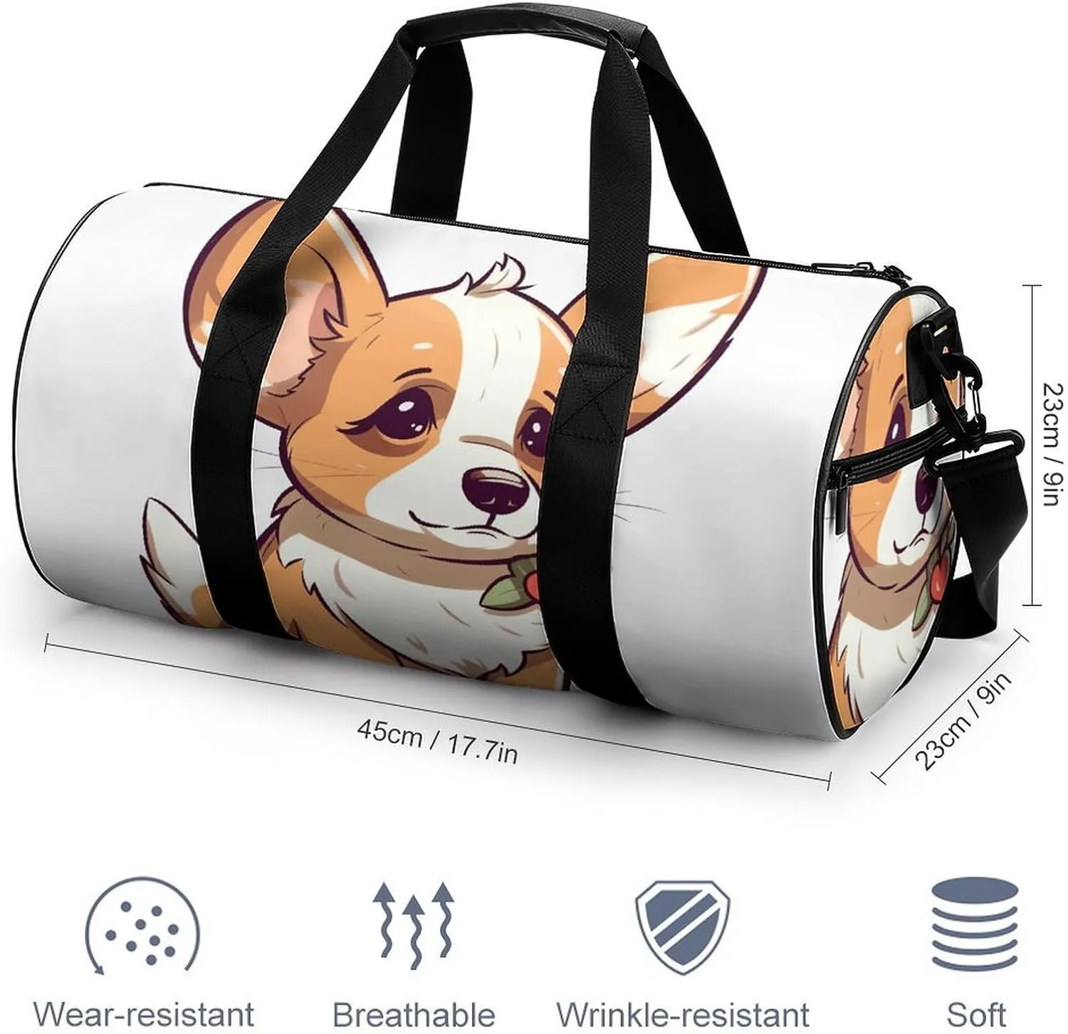 Gym Bag for Men Women Corgi Stickers Duffel Bag Overnight Bag with Compartment Gym Sackpac