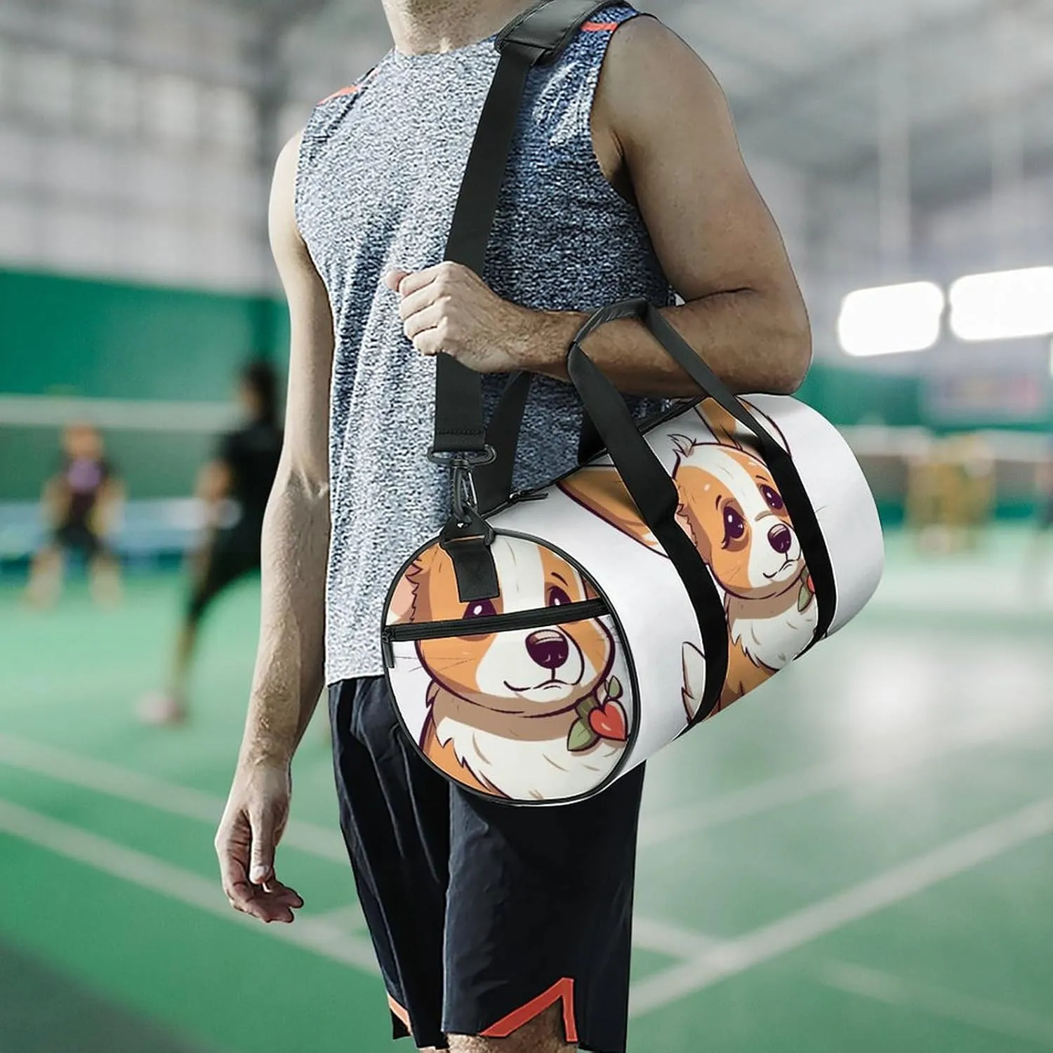 Gym Bag for Men Women Corgi Stickers Duffel Bag Overnight Bag with Compartment Gym Sackpac