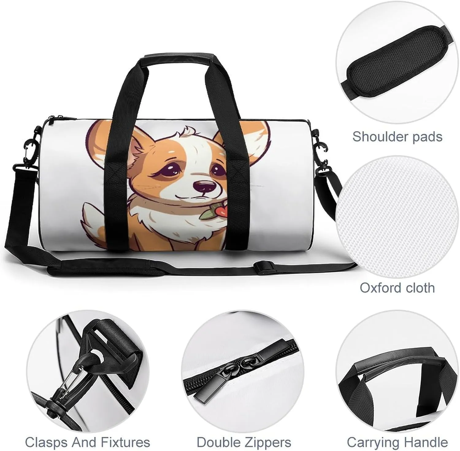 Gym Bag for Men Women Corgi Stickers Duffel Bag Overnight Bag with Compartment Gym Sackpac