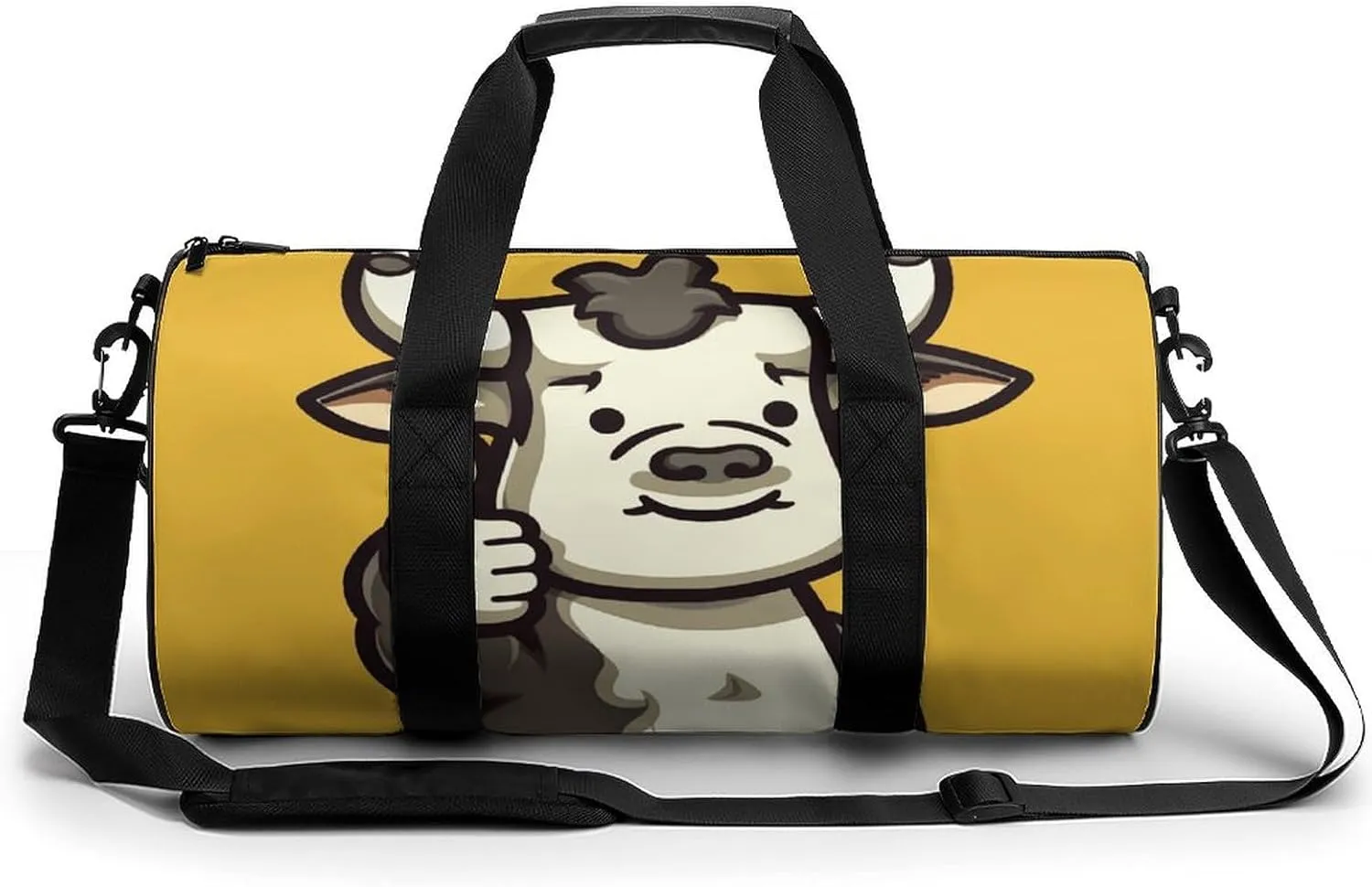 Gym Bag for Men Women Cow Waving Thumbs Up Duffel Bag Overnight Bag with Compartment Gym Sackpac