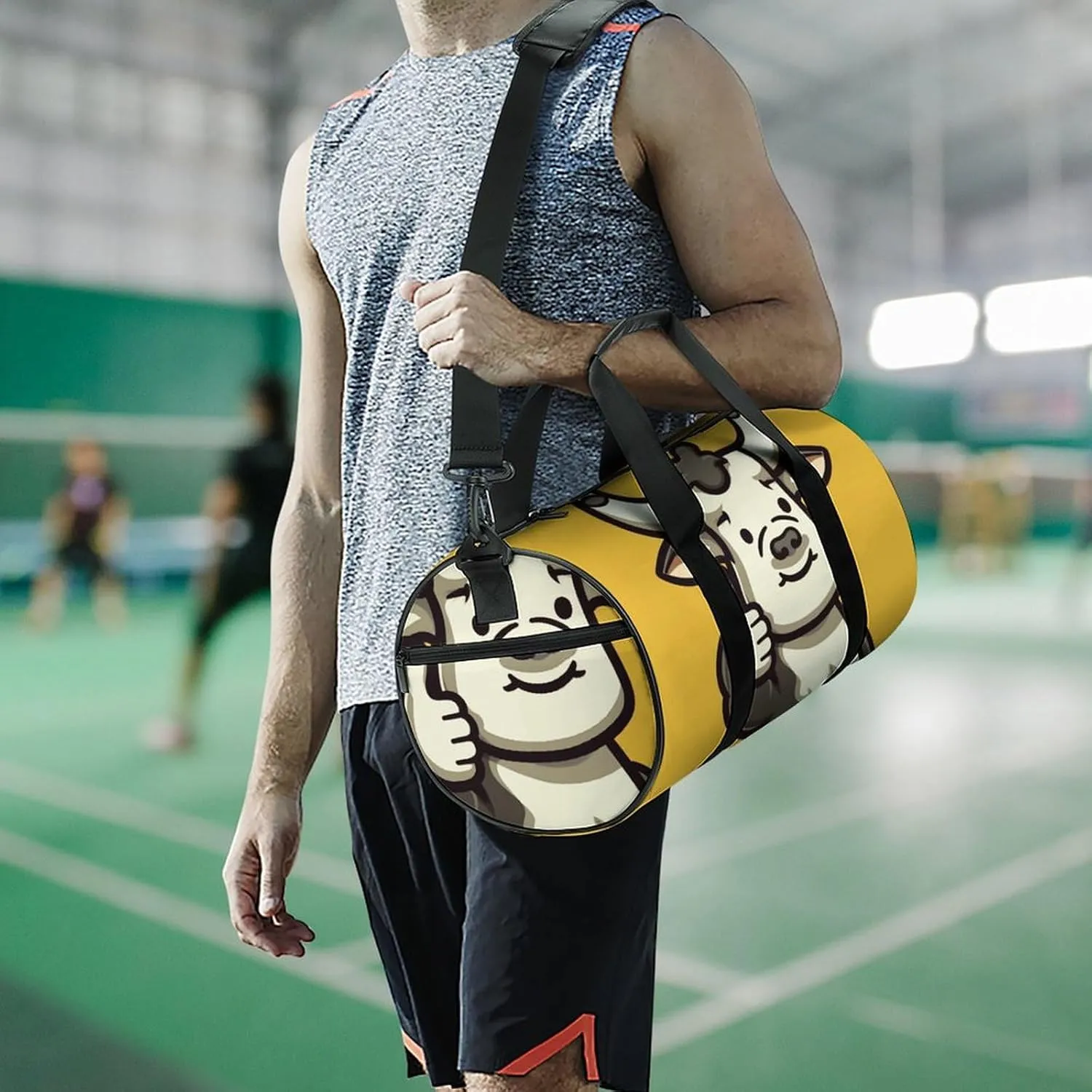 Gym Bag for Men Women Cow Waving Thumbs Up Duffel Bag Overnight Bag with Compartment Gym Sackpac