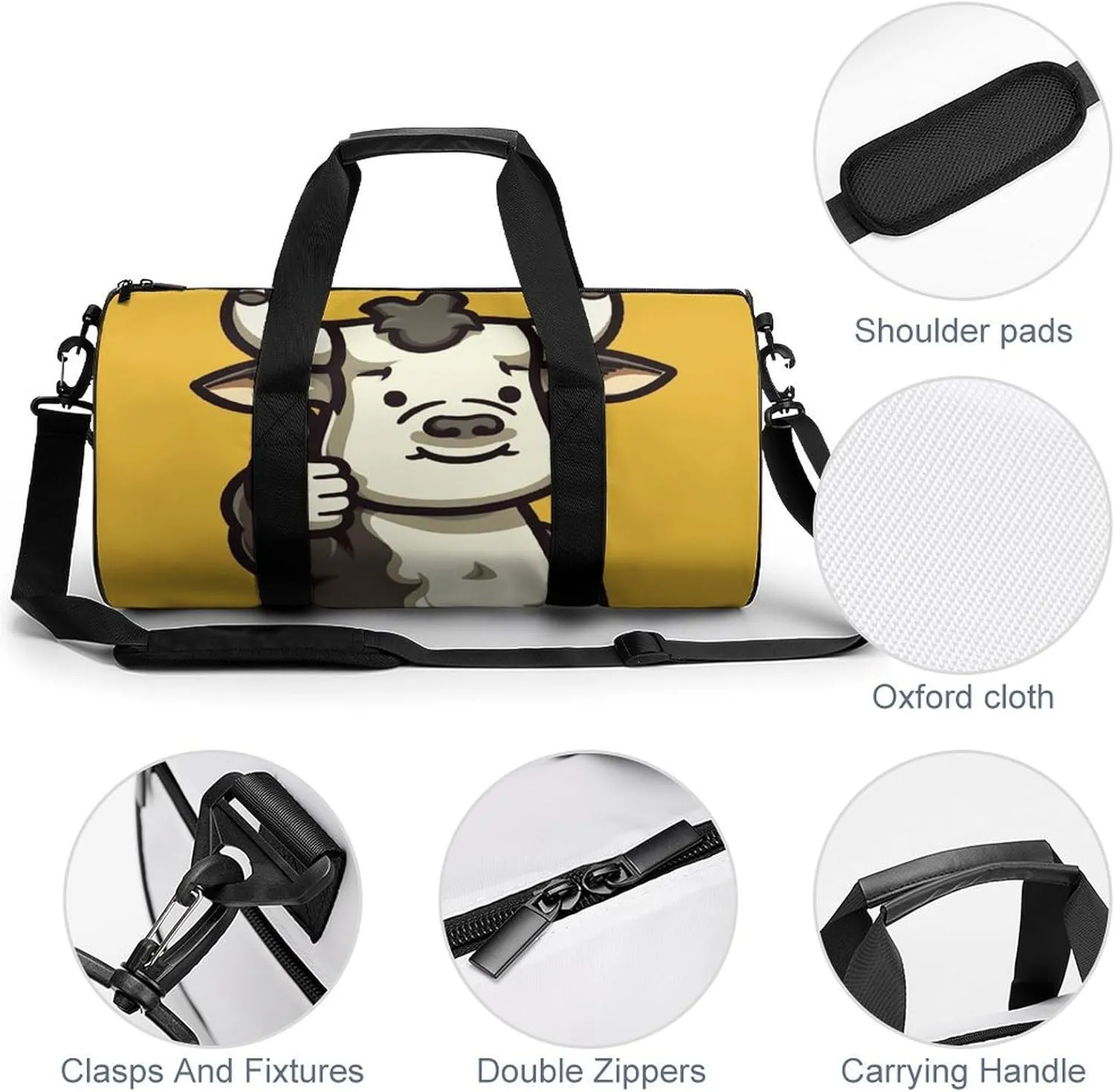 Gym Bag for Men Women Cow Waving Thumbs Up Duffel Bag Overnight Bag with Compartment Gym Sackpac
