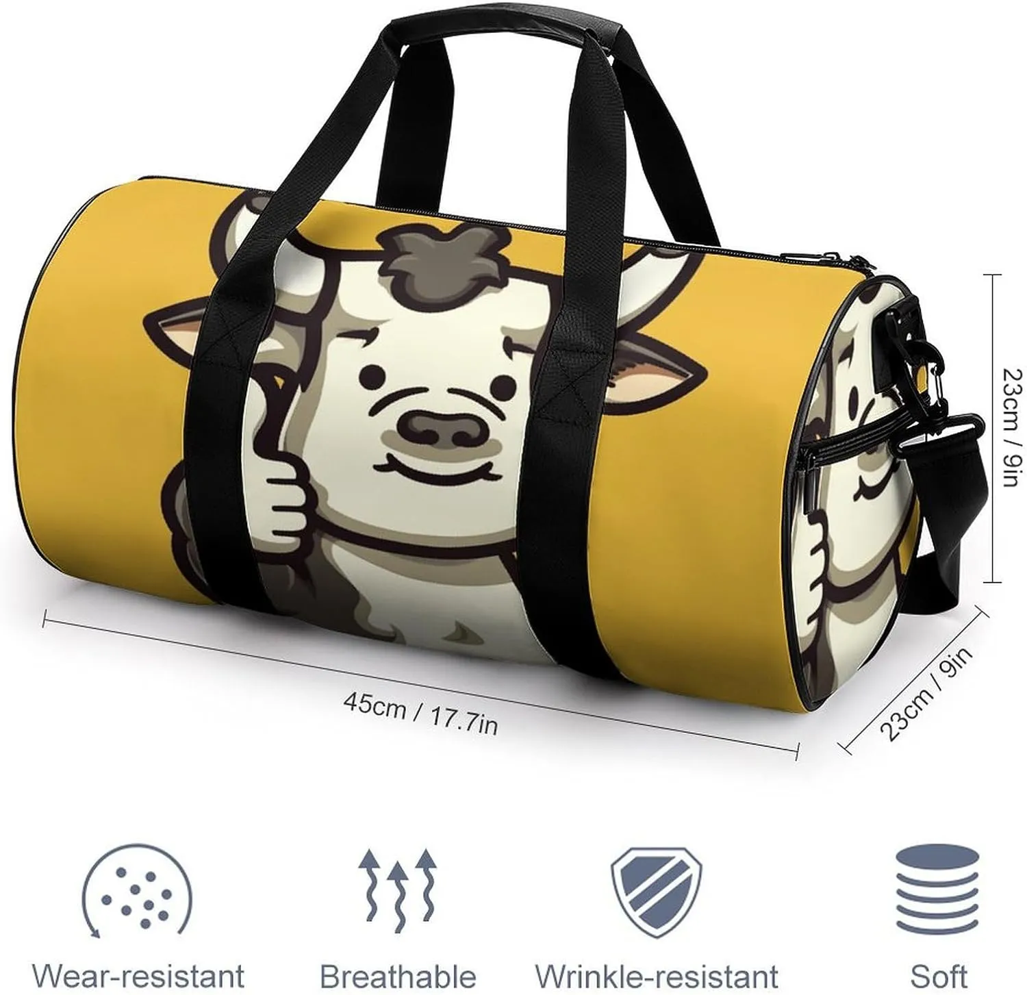 Gym Bag for Men Women Cow Waving Thumbs Up Duffel Bag Overnight Bag with Compartment Gym Sackpac