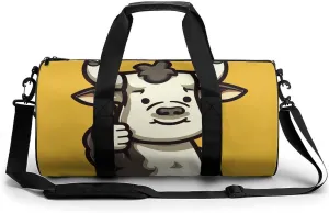 Gym Bag for Men Women Cow Waving Thumbs Up Duffel Bag Overnight Bag with Compartment Gym Sackpac
