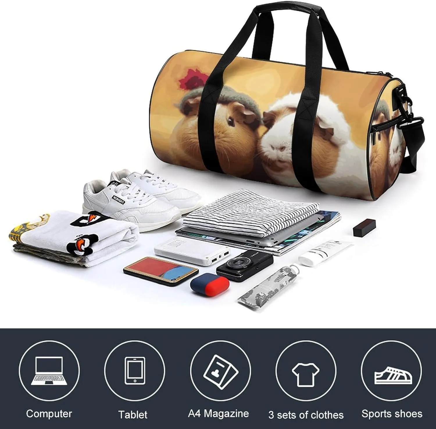 Gym Bag for Men Women Cute Guinea Pigs Duffel Bag Overnight Bag with Compartment Gym Sackpac