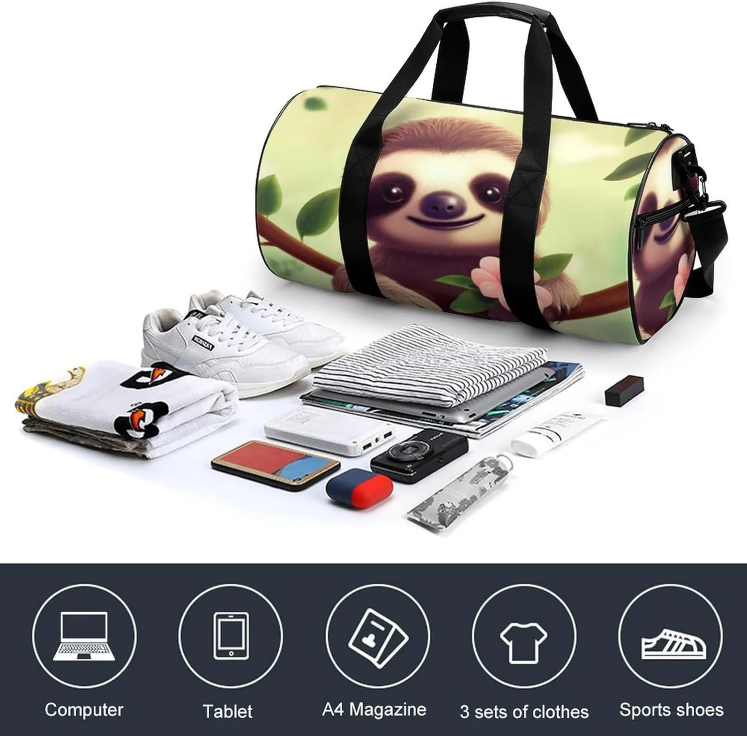 Gym Bag for Men Women Cute Sloth Duffel Bag Overnight Bag with Compartment Gym Sackpac