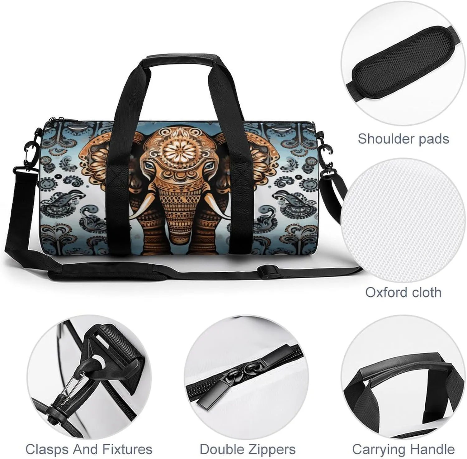 Gym Bag for Men Women Elephant Pattern Duffel Bag Overnight Bag with Compartment Gym Sackpac
