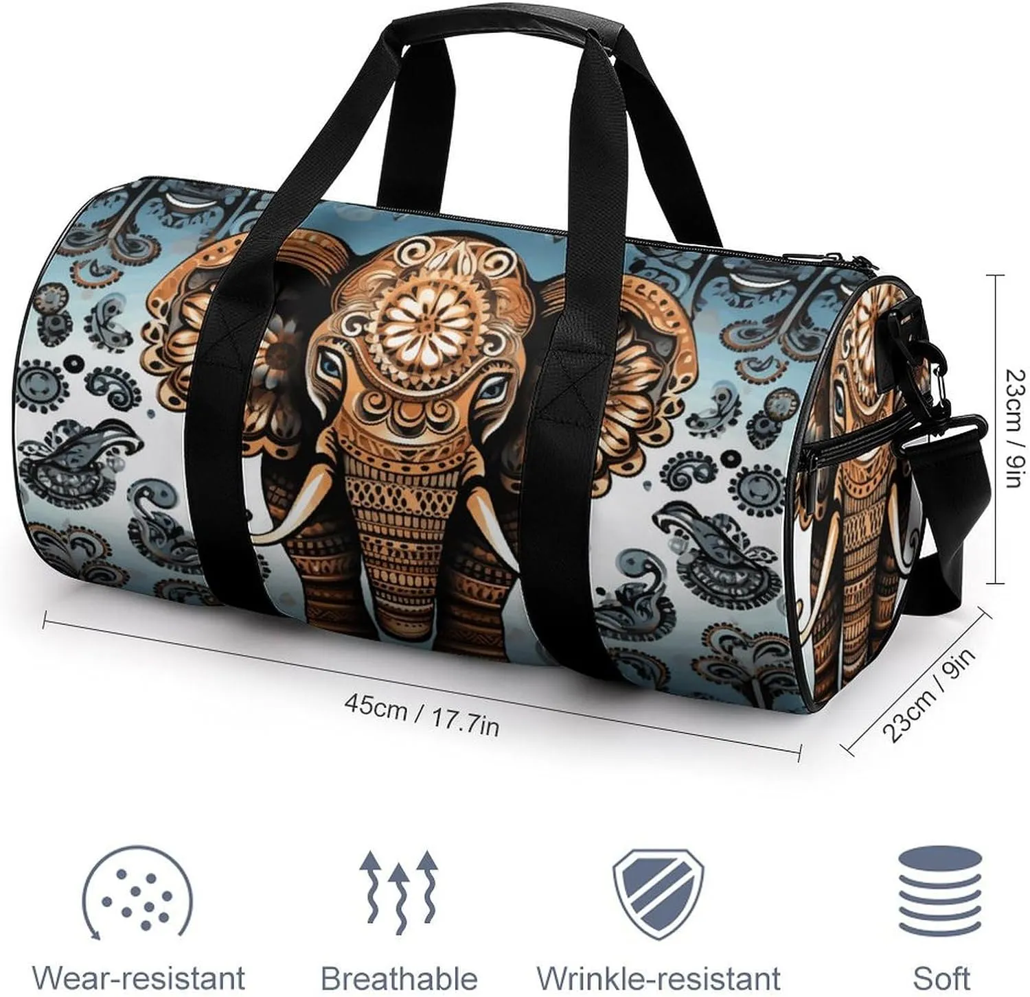 Gym Bag for Men Women Elephant Pattern Duffel Bag Overnight Bag with Compartment Gym Sackpac