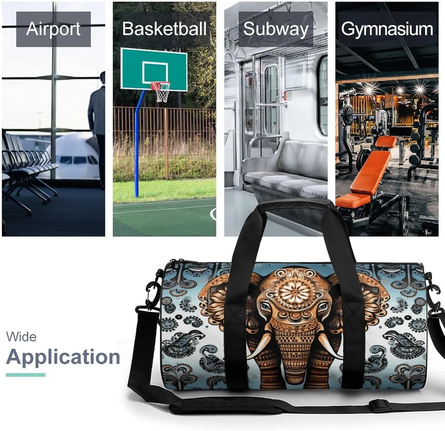 Gym Bag for Men Women Elephant Pattern Duffel Bag Overnight Bag with Compartment Gym Sackpac