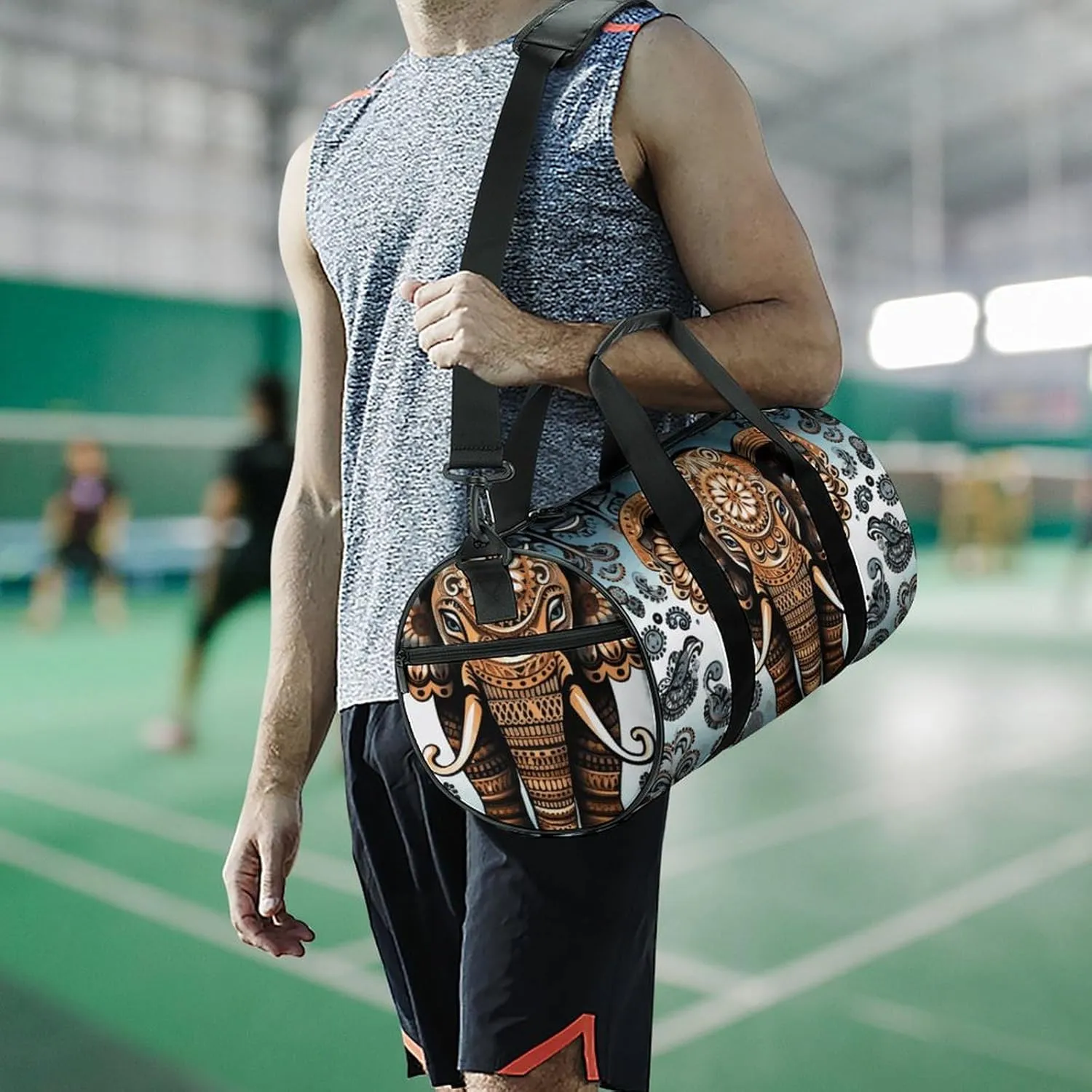 Gym Bag for Men Women Elephant Pattern Duffel Bag Overnight Bag with Compartment Gym Sackpac