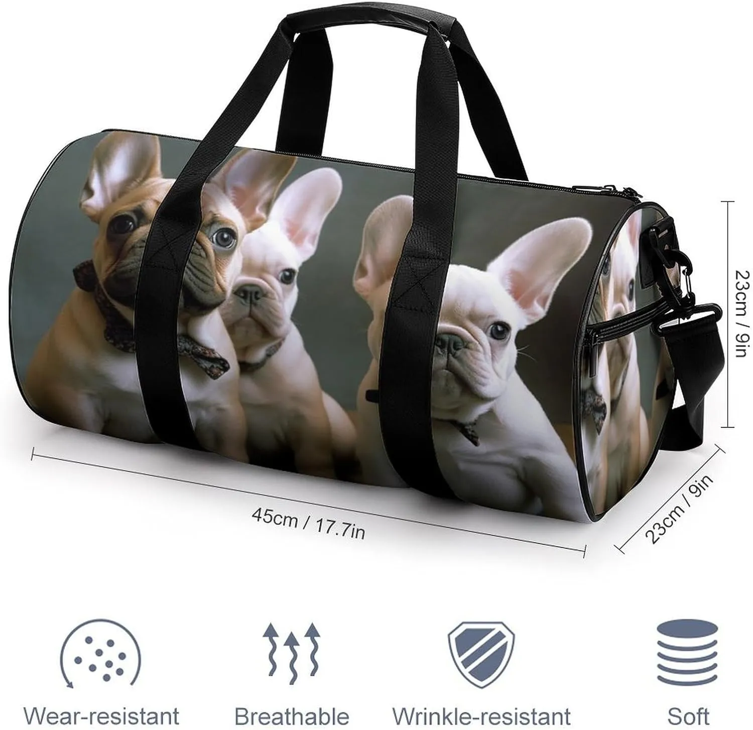 Gym Bag for Men Women French Bulldog Puppies Duffel Bag Overnight Bag with Compartment Gym Sackpac
