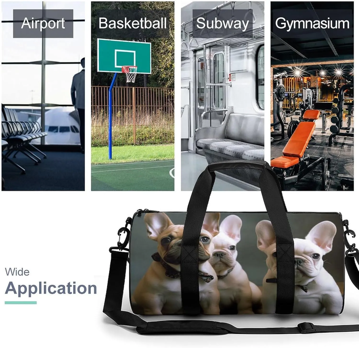 Gym Bag for Men Women French Bulldog Puppies Duffel Bag Overnight Bag with Compartment Gym Sackpac