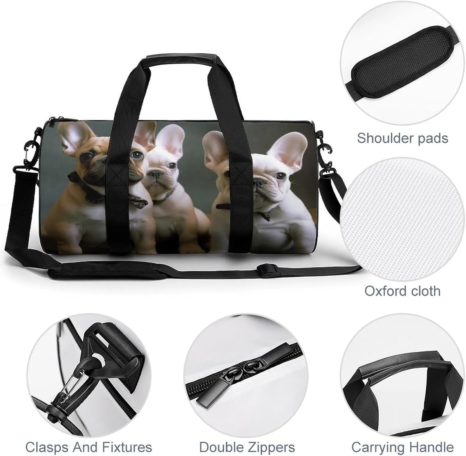 Gym Bag for Men Women French Bulldog Puppies Duffel Bag Overnight Bag with Compartment Gym Sackpac