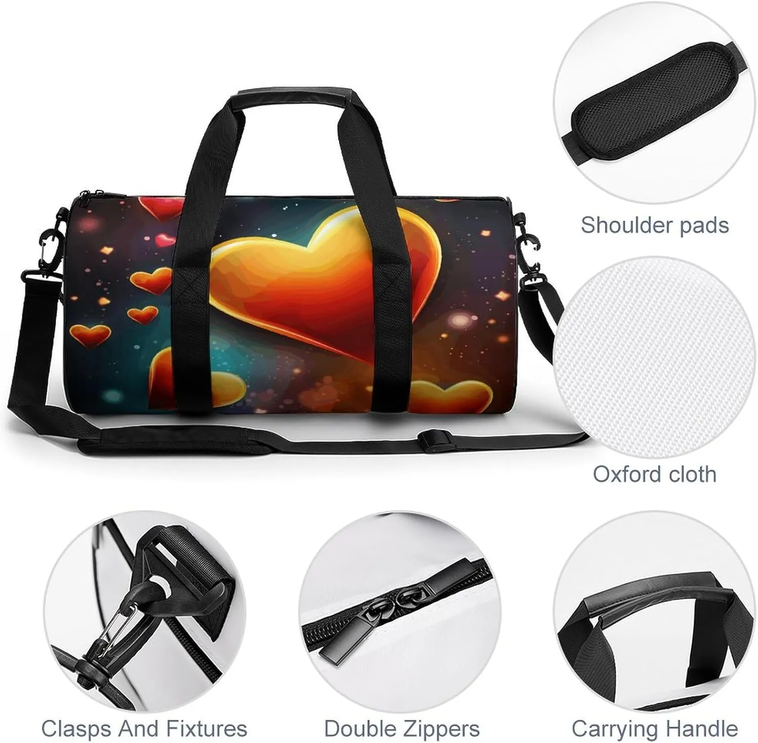 Gym Bag for Men Women Hearts And Stars Duffel Bag Overnight Bag with Compartment Gym Sackpac