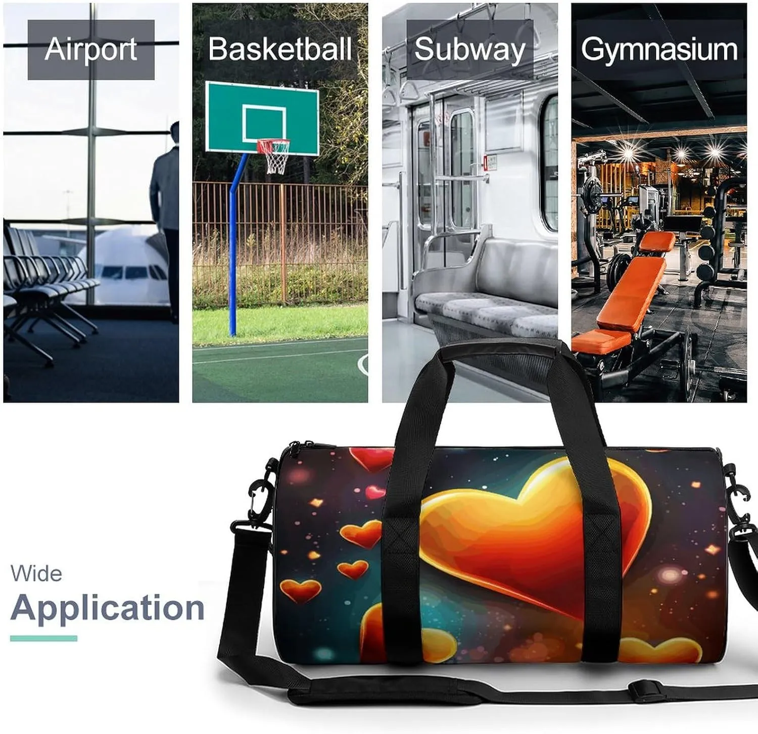 Gym Bag for Men Women Hearts And Stars Duffel Bag Overnight Bag with Compartment Gym Sackpac