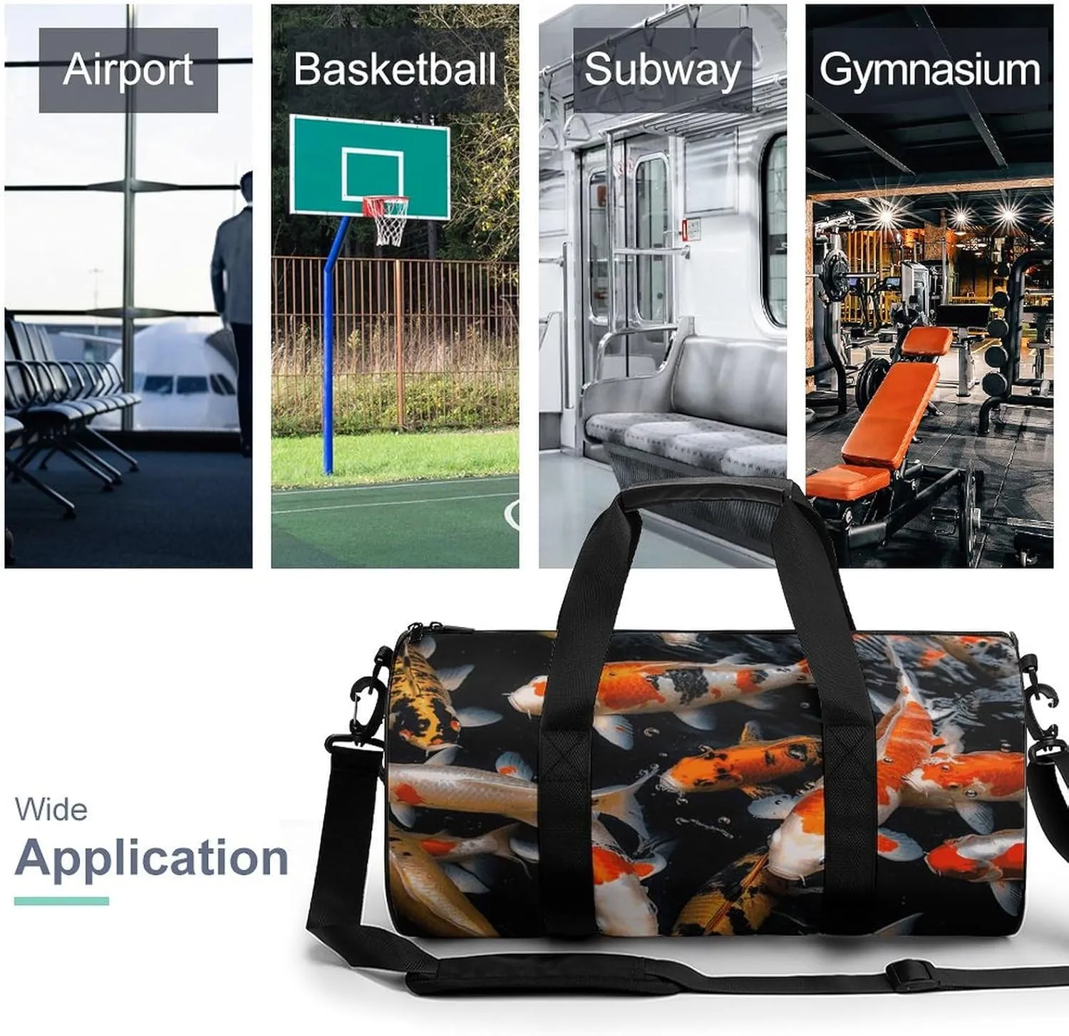 Gym Bag for Men Women Japan Fancy Carp Fishes Duffel Bag Overnight Bag with Compartment Gym Sackpac