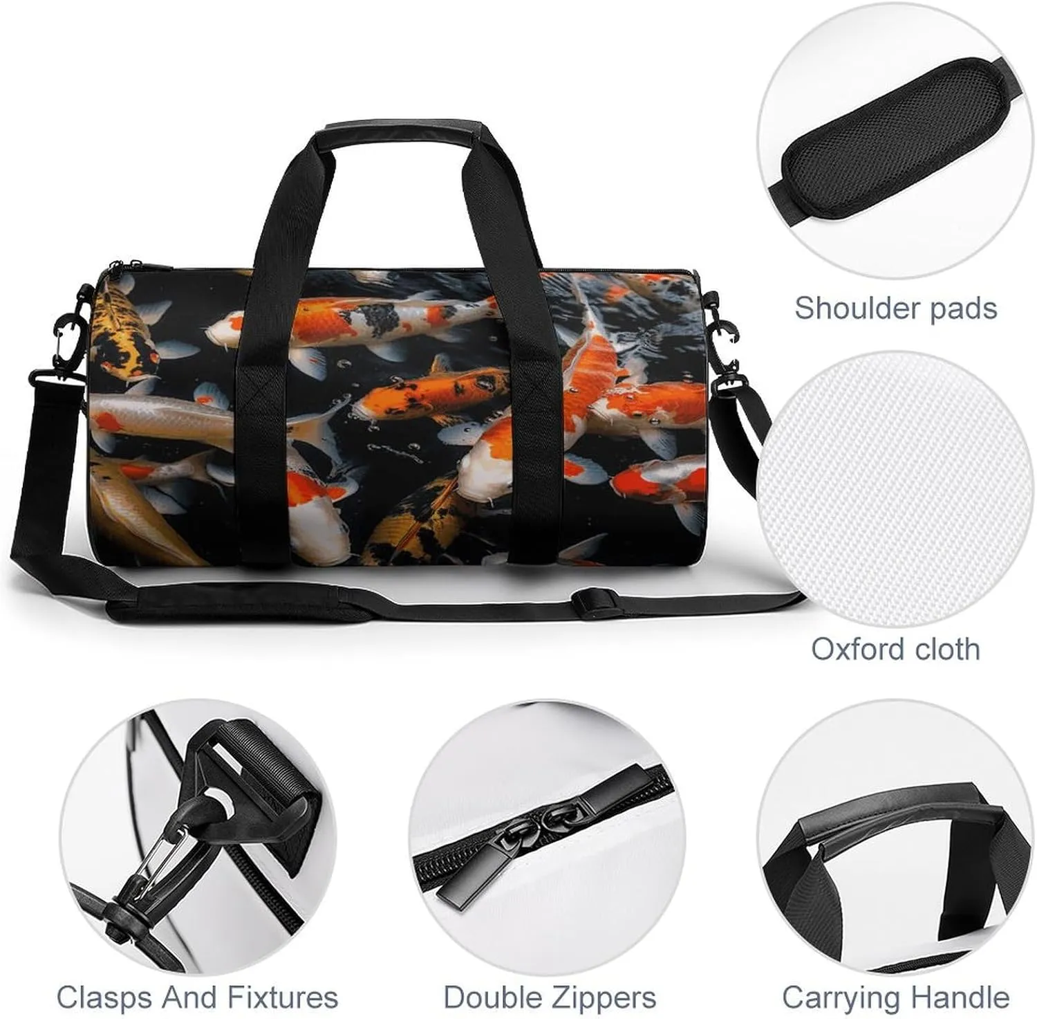 Gym Bag for Men Women Japan Fancy Carp Fishes Duffel Bag Overnight Bag with Compartment Gym Sackpac
