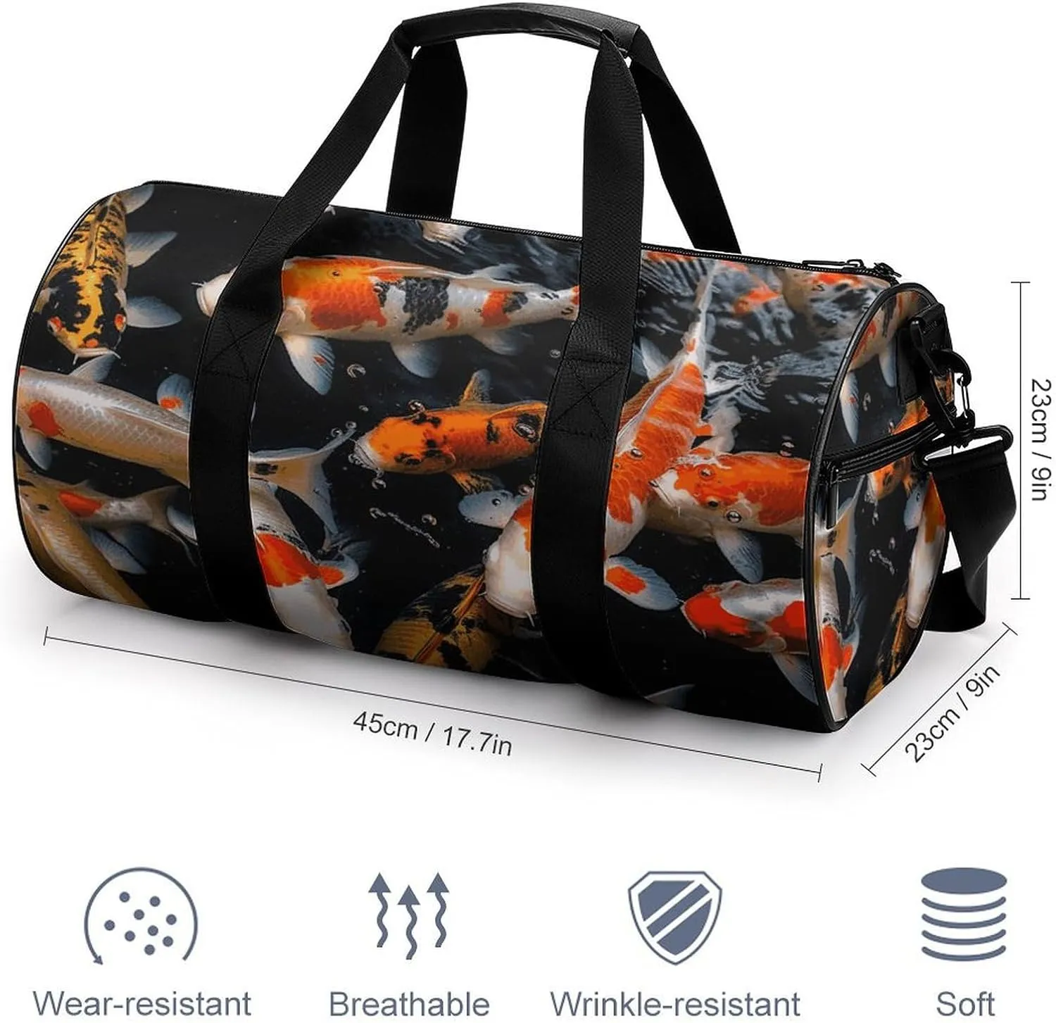 Gym Bag for Men Women Japan Fancy Carp Fishes Duffel Bag Overnight Bag with Compartment Gym Sackpac