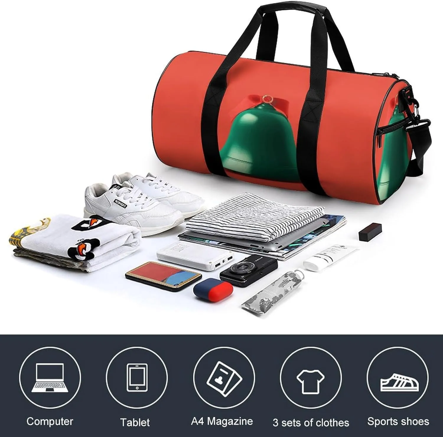 Gym Bag for Men Women Little Bell with Bow Duffel Bag Overnight Bag with Compartment Gym Sackpac