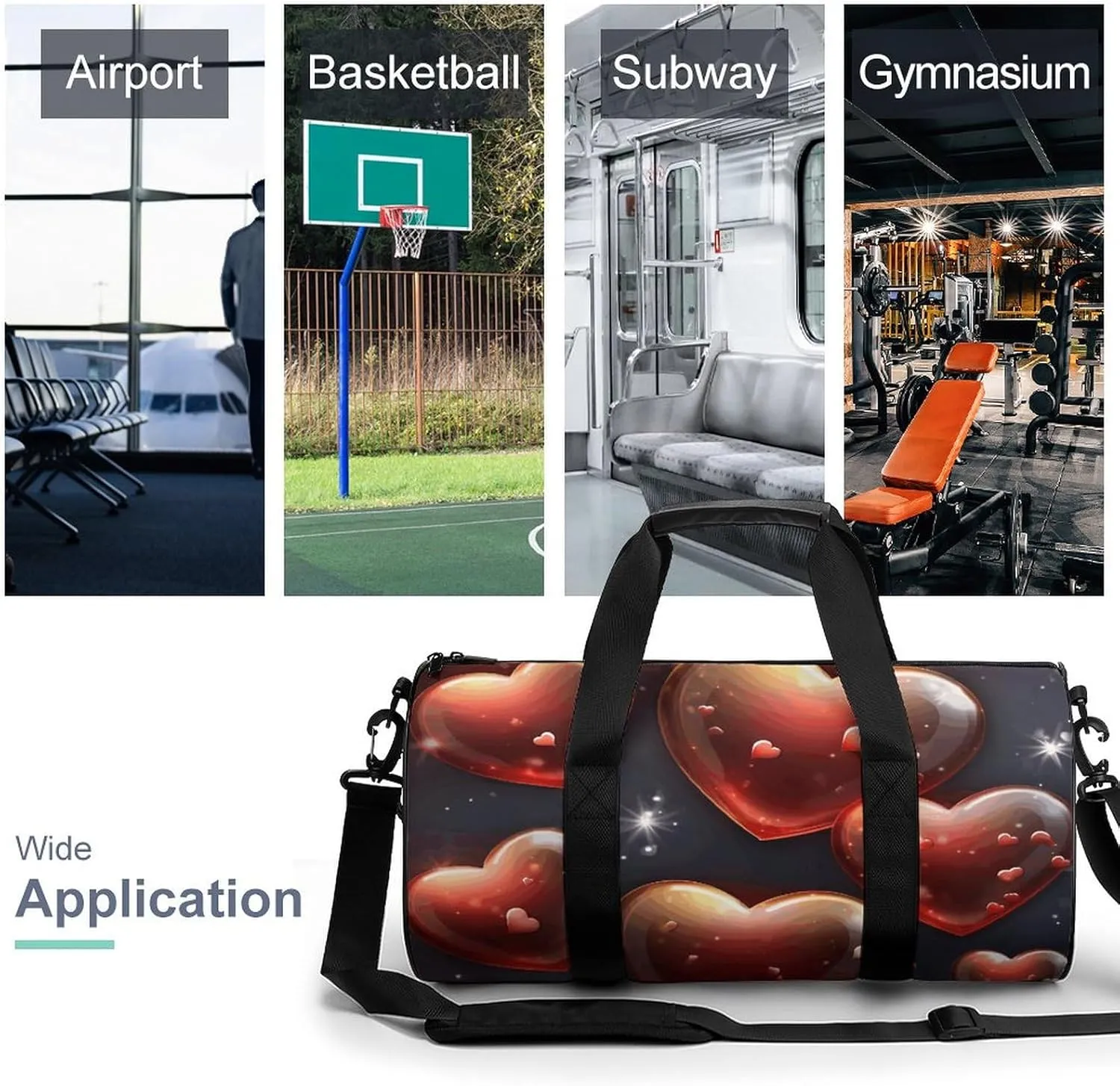 Gym Bag for Men Women Love Heart Shape Duffel Bag Overnight Bag with Compartment Gym Sackpac