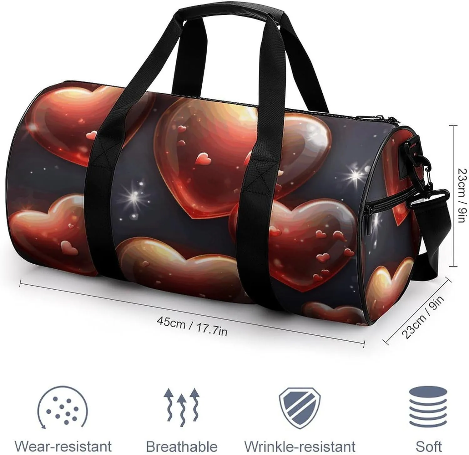 Gym Bag for Men Women Love Heart Shape Duffel Bag Overnight Bag with Compartment Gym Sackpac
