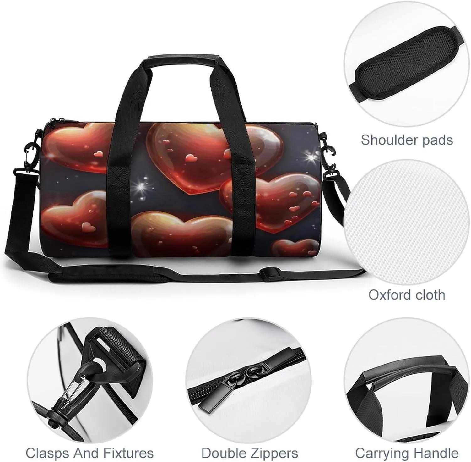Gym Bag for Men Women Love Heart Shape Duffel Bag Overnight Bag with Compartment Gym Sackpac