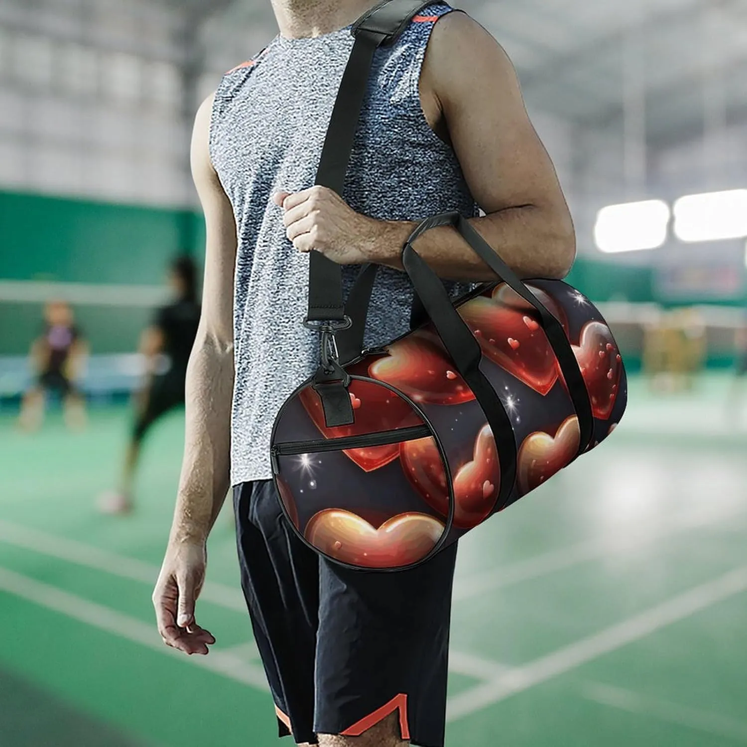 Gym Bag for Men Women Love Heart Shape Duffel Bag Overnight Bag with Compartment Gym Sackpac