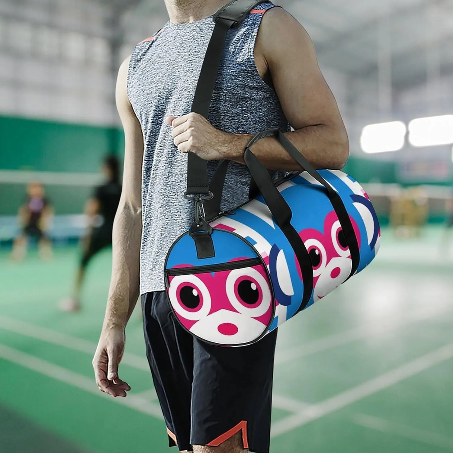 Gym Bag for Men Women Lucky Monkey Face Duffel Bag Overnight Bag with Compartment Gym Sackpac