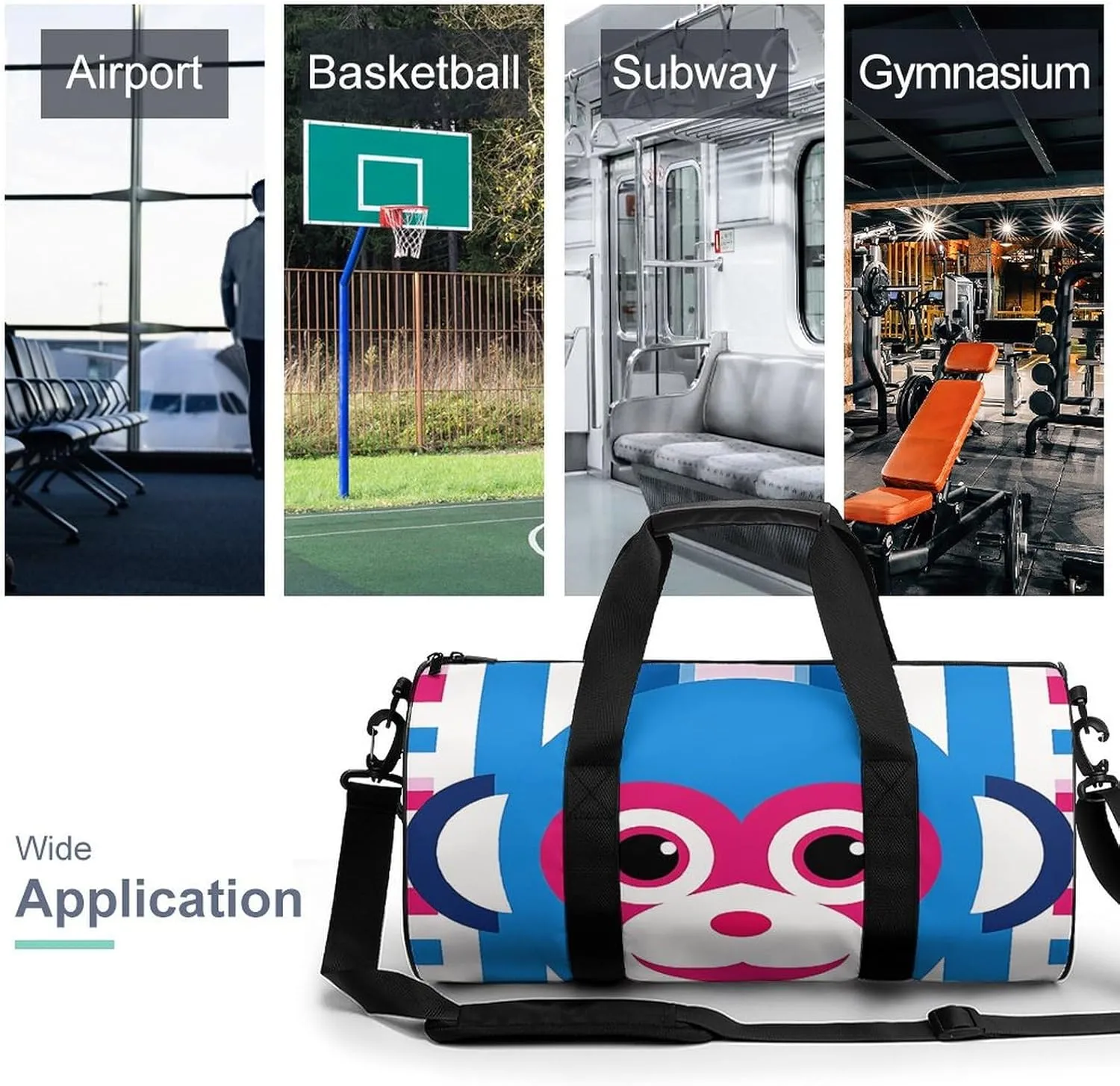 Gym Bag for Men Women Lucky Monkey Face Duffel Bag Overnight Bag with Compartment Gym Sackpac