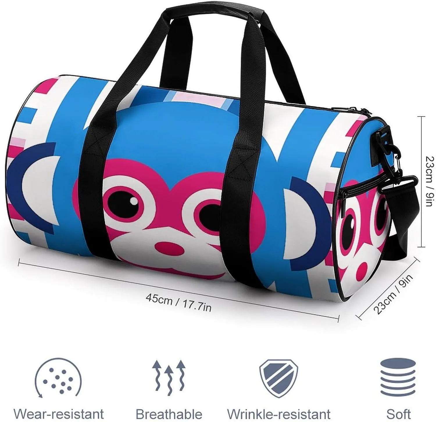 Gym Bag for Men Women Lucky Monkey Face Duffel Bag Overnight Bag with Compartment Gym Sackpac