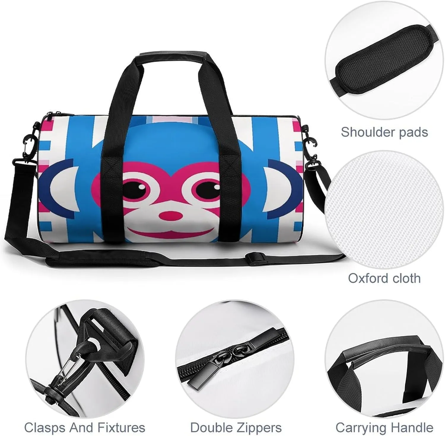 Gym Bag for Men Women Lucky Monkey Face Duffel Bag Overnight Bag with Compartment Gym Sackpac