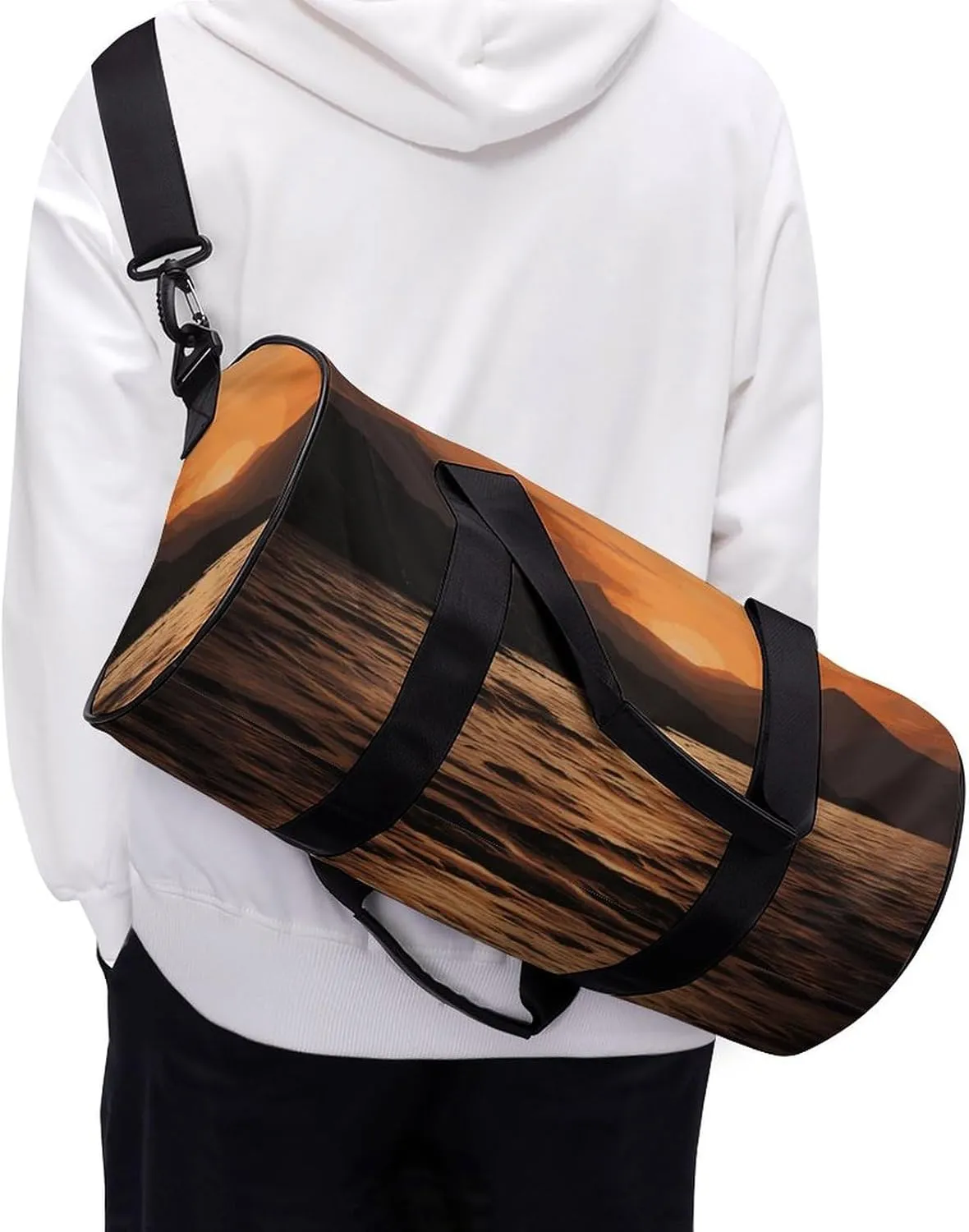 Gym Bag for Men Women Mountain And Water at Sunset Duffel Bag Overnight Bag with Compartment Gym Sackpac