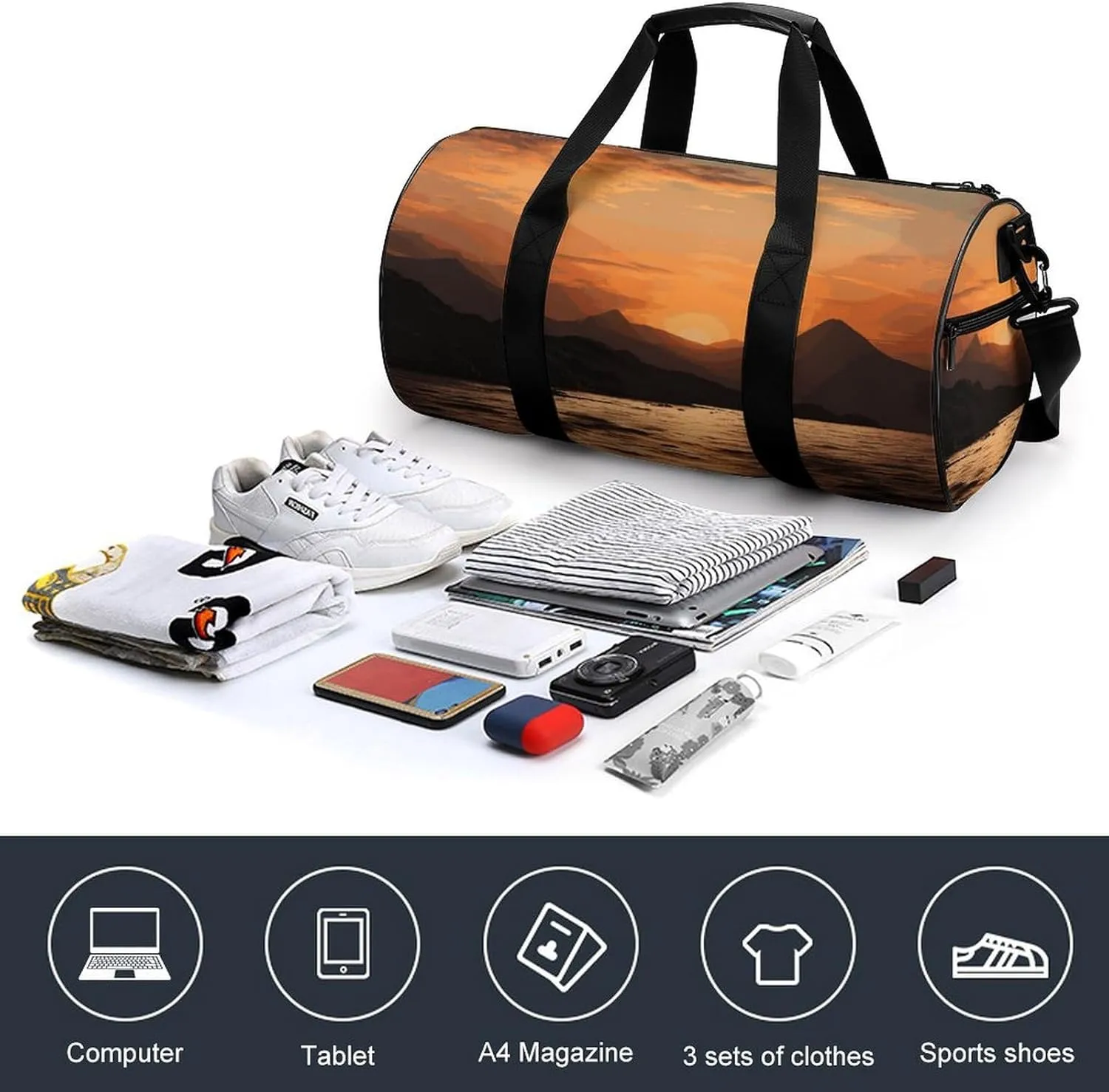 Gym Bag for Men Women Mountain And Water at Sunset Duffel Bag Overnight Bag with Compartment Gym Sackpac