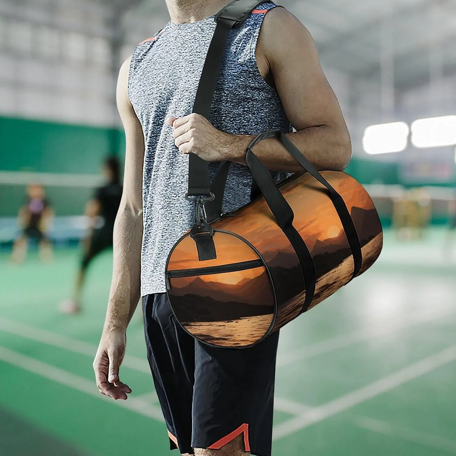 Gym Bag for Men Women Mountain And Water at Sunset Duffel Bag Overnight Bag with Compartment Gym Sackpac