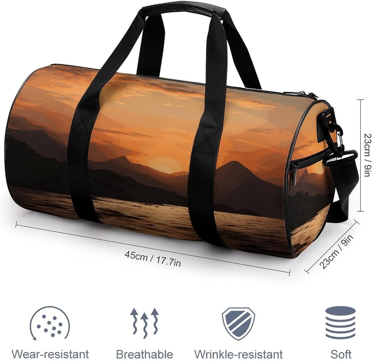 Gym Bag for Men Women Mountain And Water at Sunset Duffel Bag Overnight Bag with Compartment Gym Sackpac